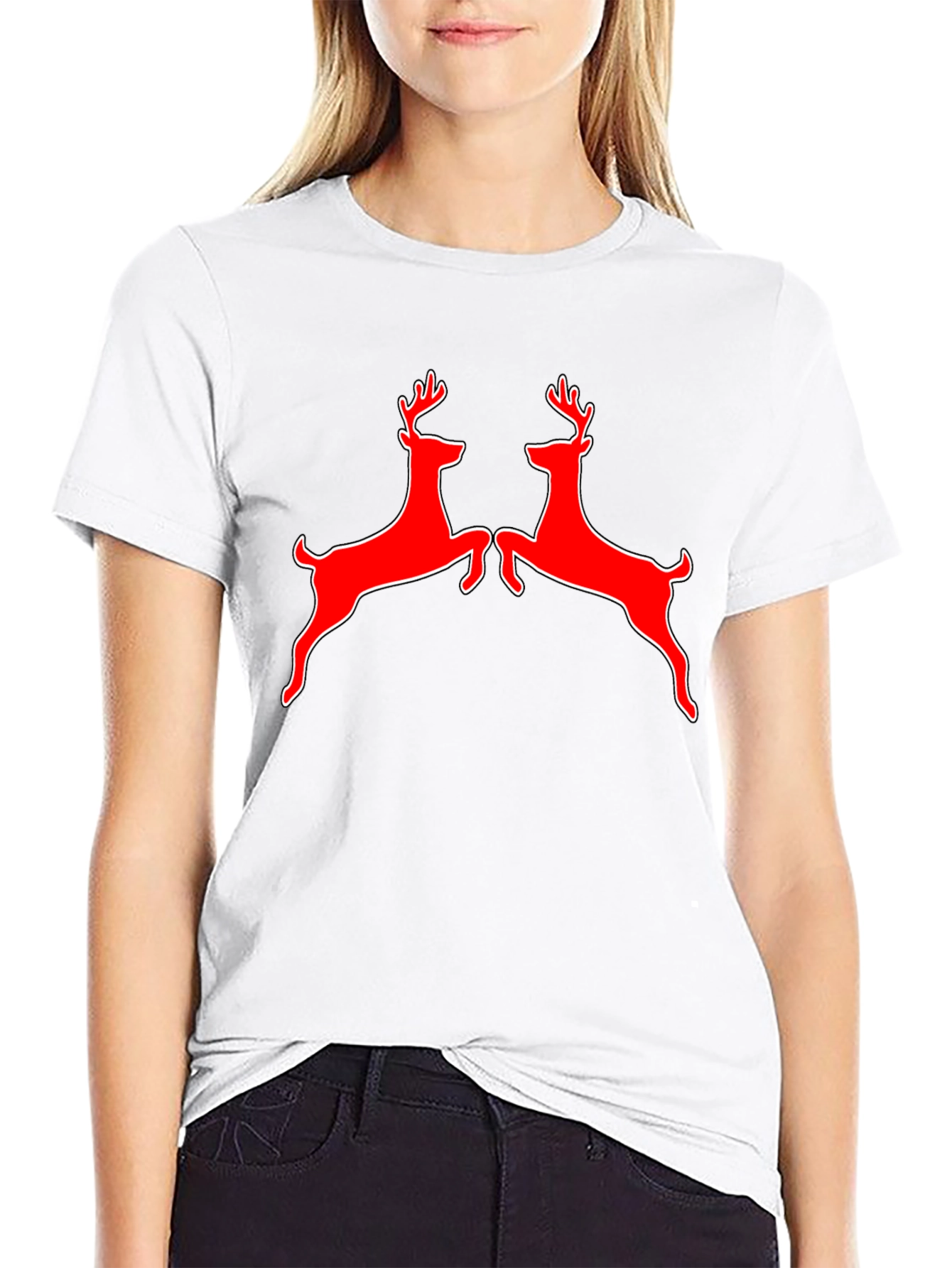 Red Deer Graphic Tee - Black Cotton Shirt