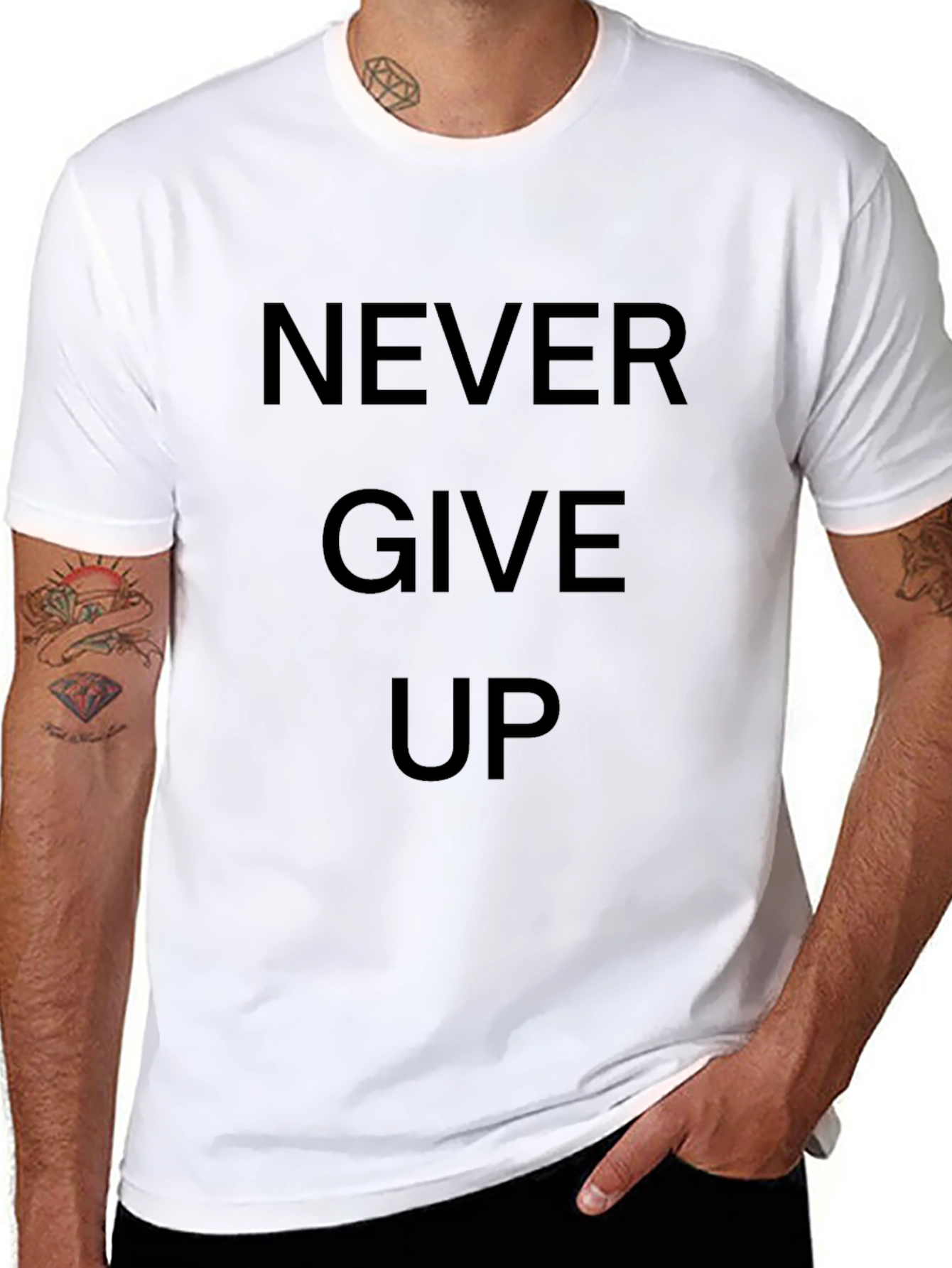 Inspirational Never Give Up Black T-Shirt