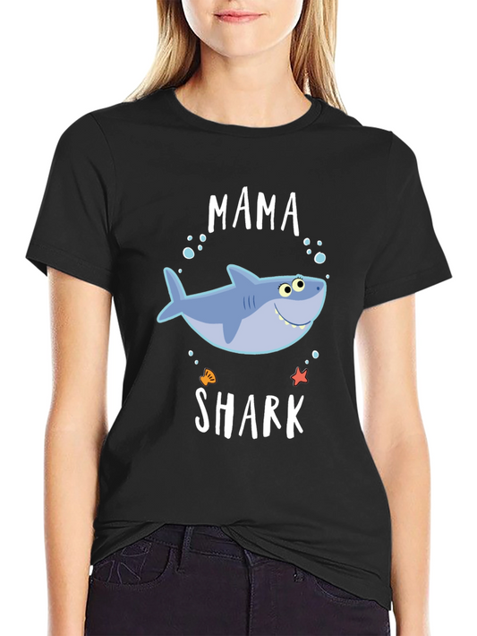 Mama Shark Graphic Tee - Black Cotton Blend T-Shirt