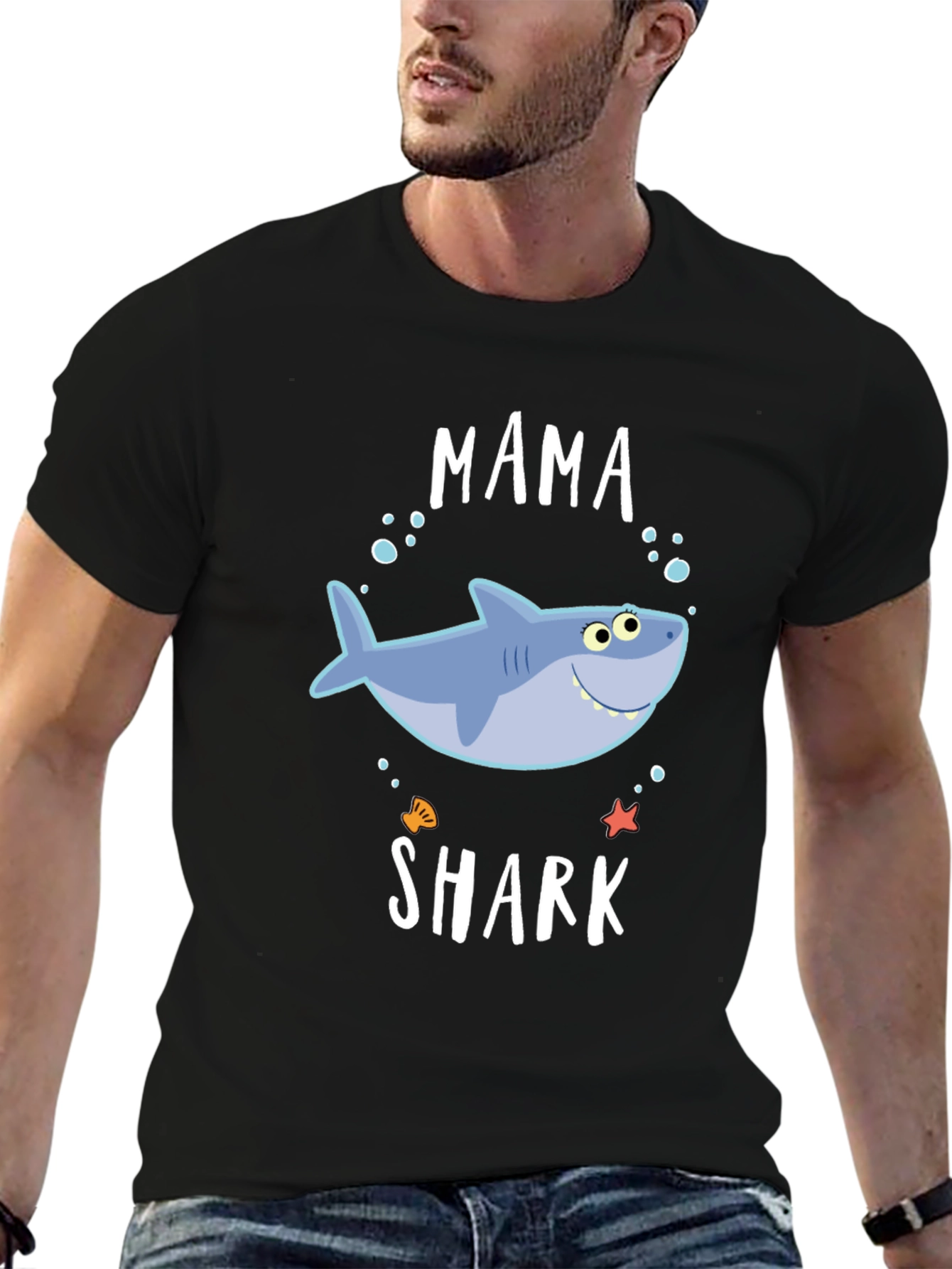 Mama Shark Graphic Tee - Black Cotton Blend T-Shirt
