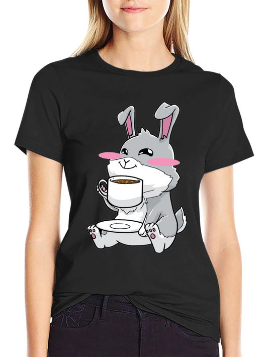 Bunny Sipping Coffee T-Shirt - Cute Graphic Tee