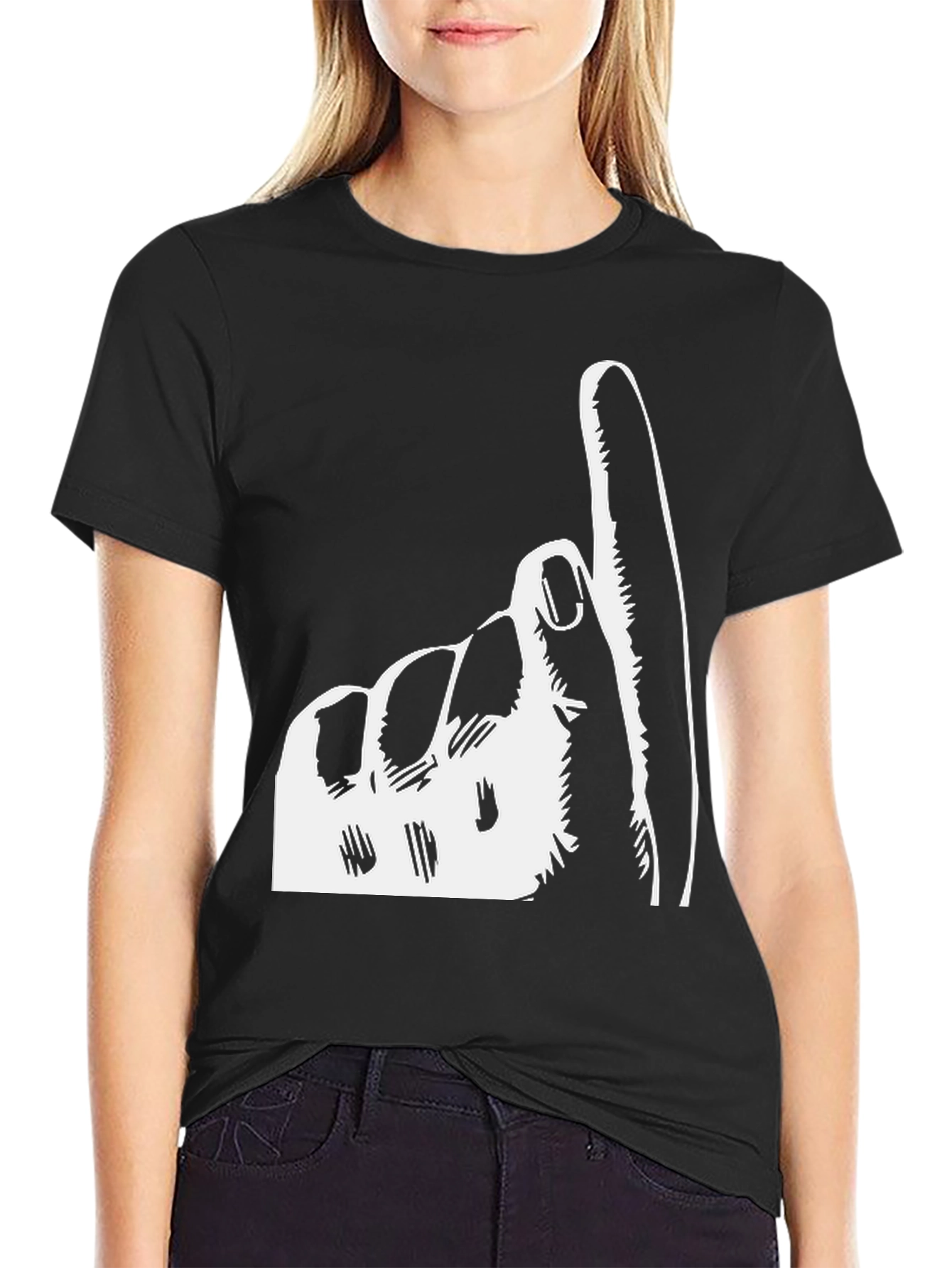 Index Finger Up Graphic Tee - Black