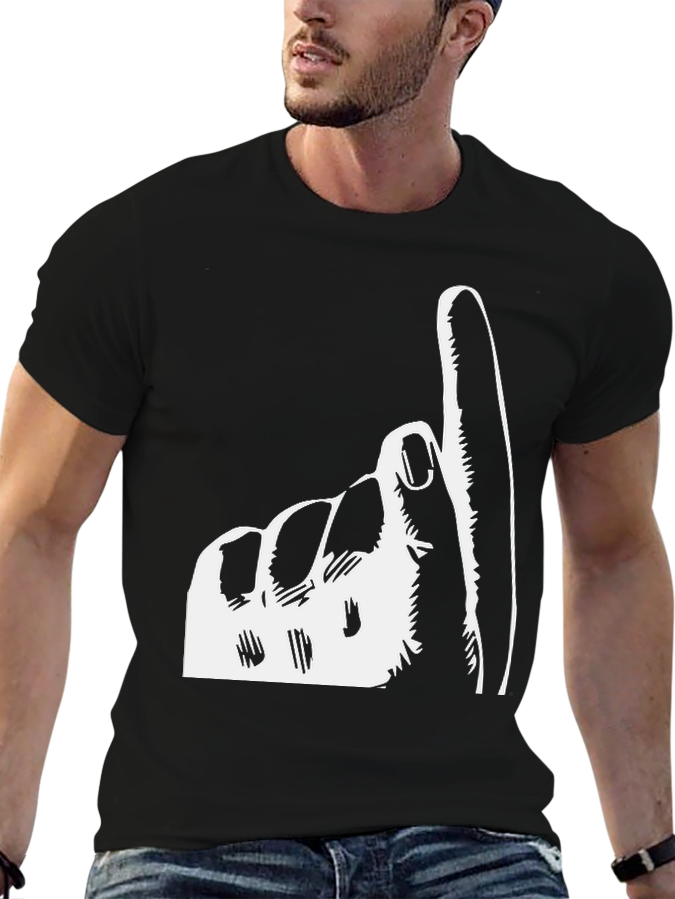 Index Finger Up Graphic Tee - Black