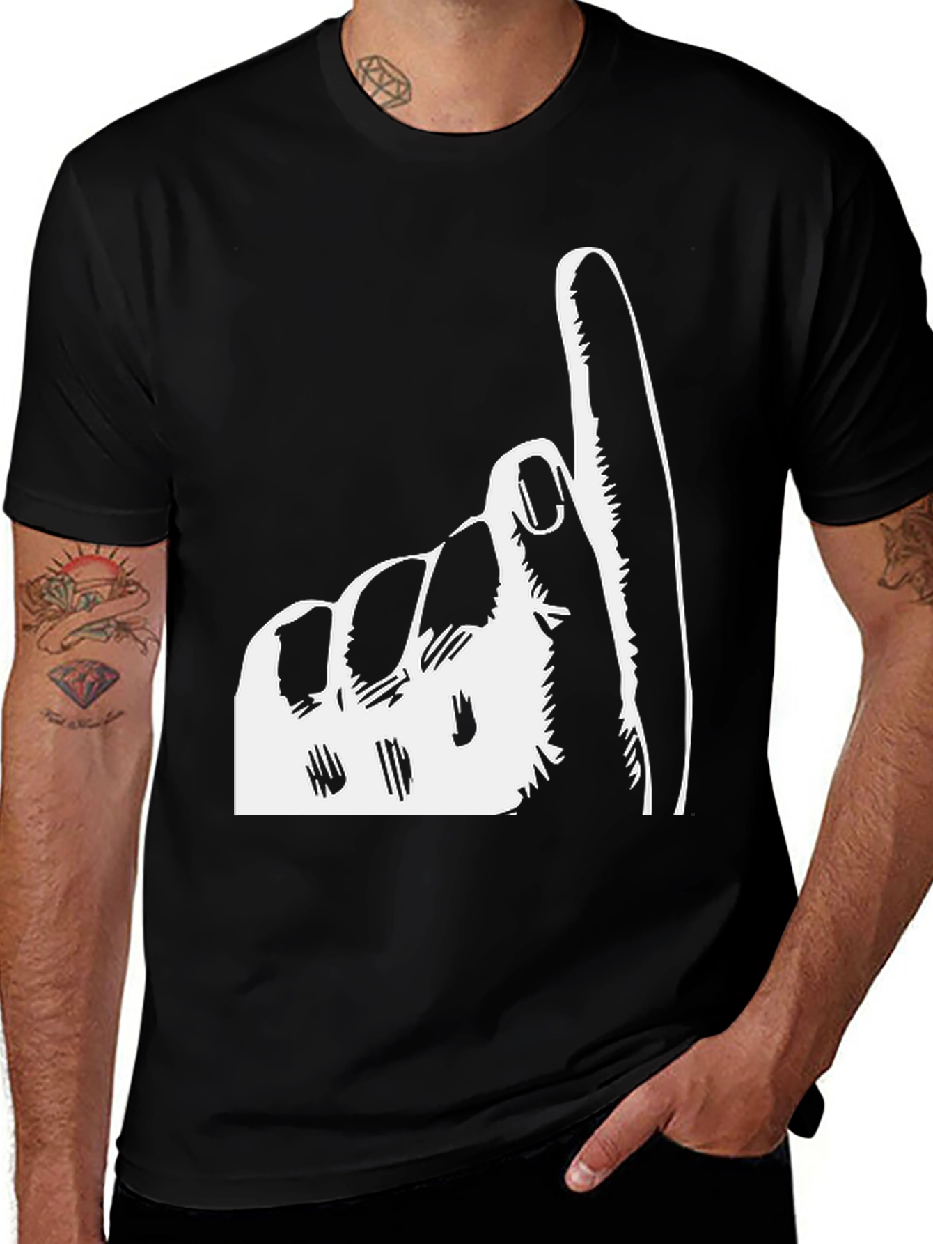 Index Finger Up Graphic Tee - Black