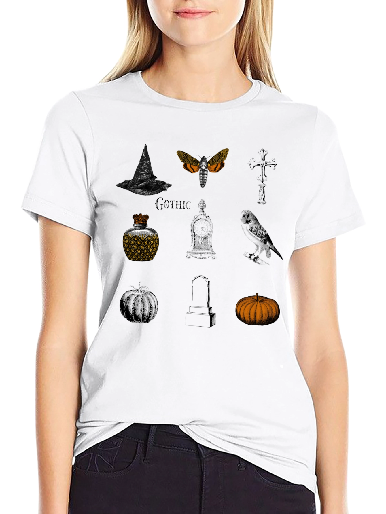 Gothic Halloween Graphic Tee - Stylish Spooky Season