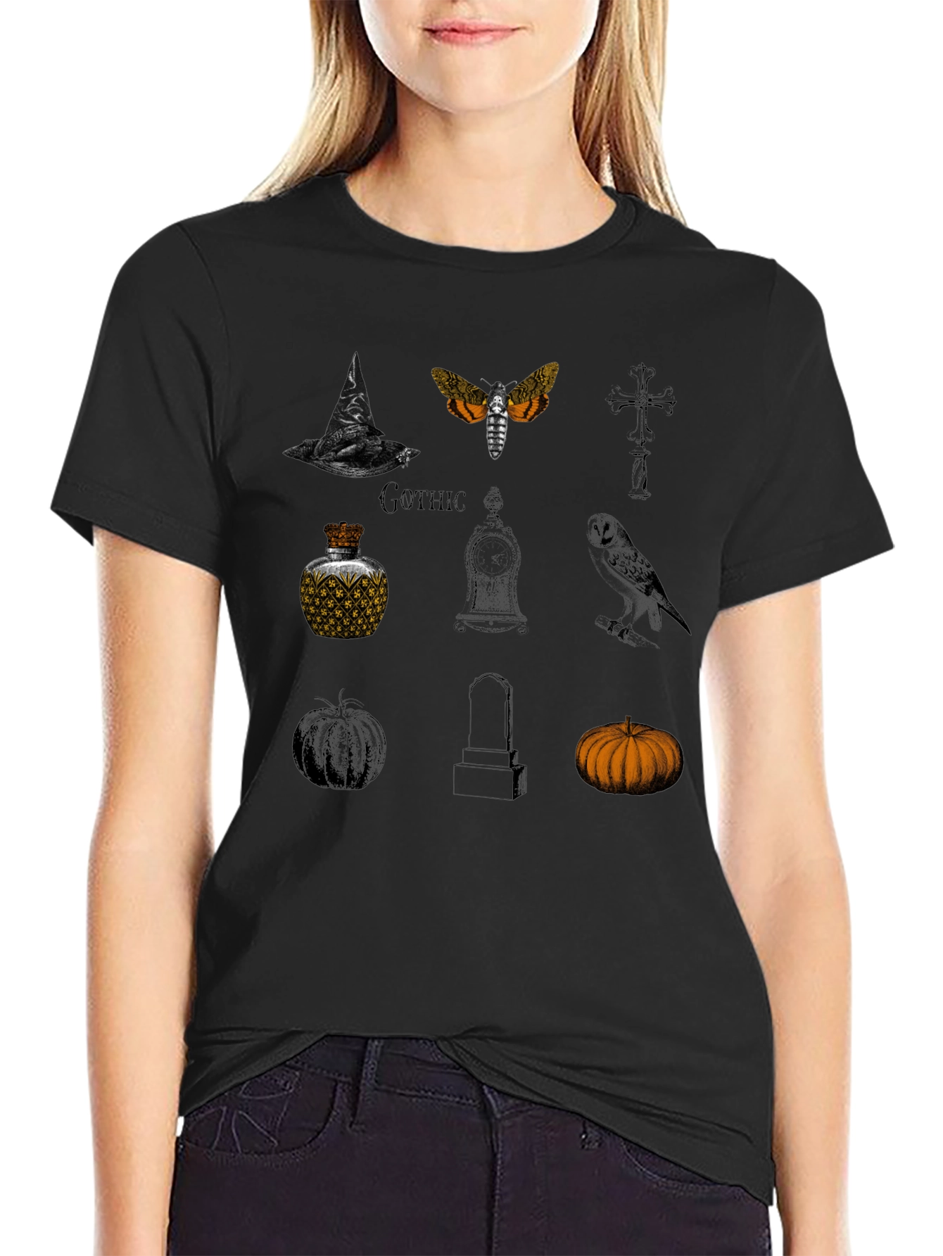 Gothic Halloween Graphic Tee - Stylish Spooky Season