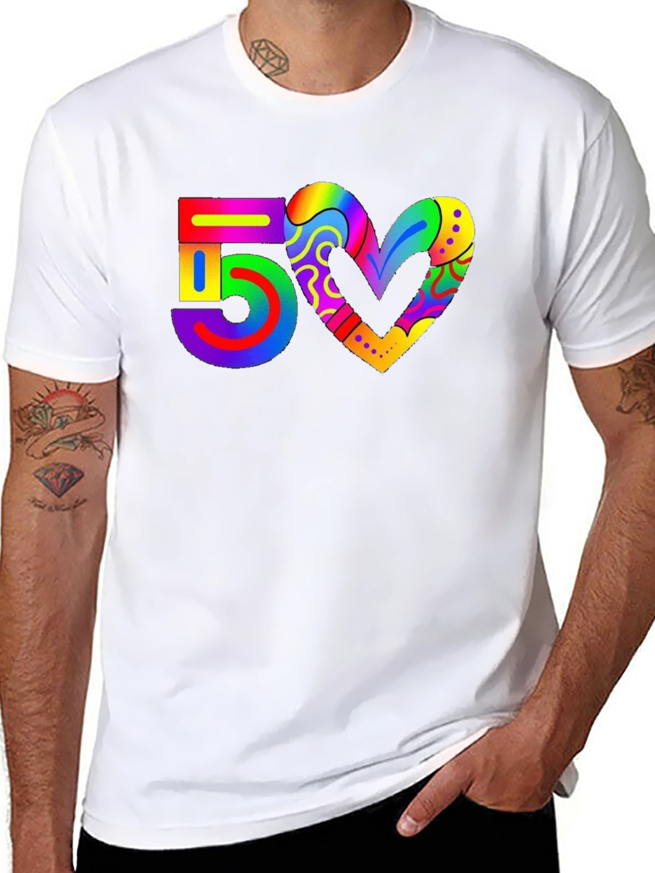 Rainbow 50 Heart T-Shirt - Pride Celebration Tee