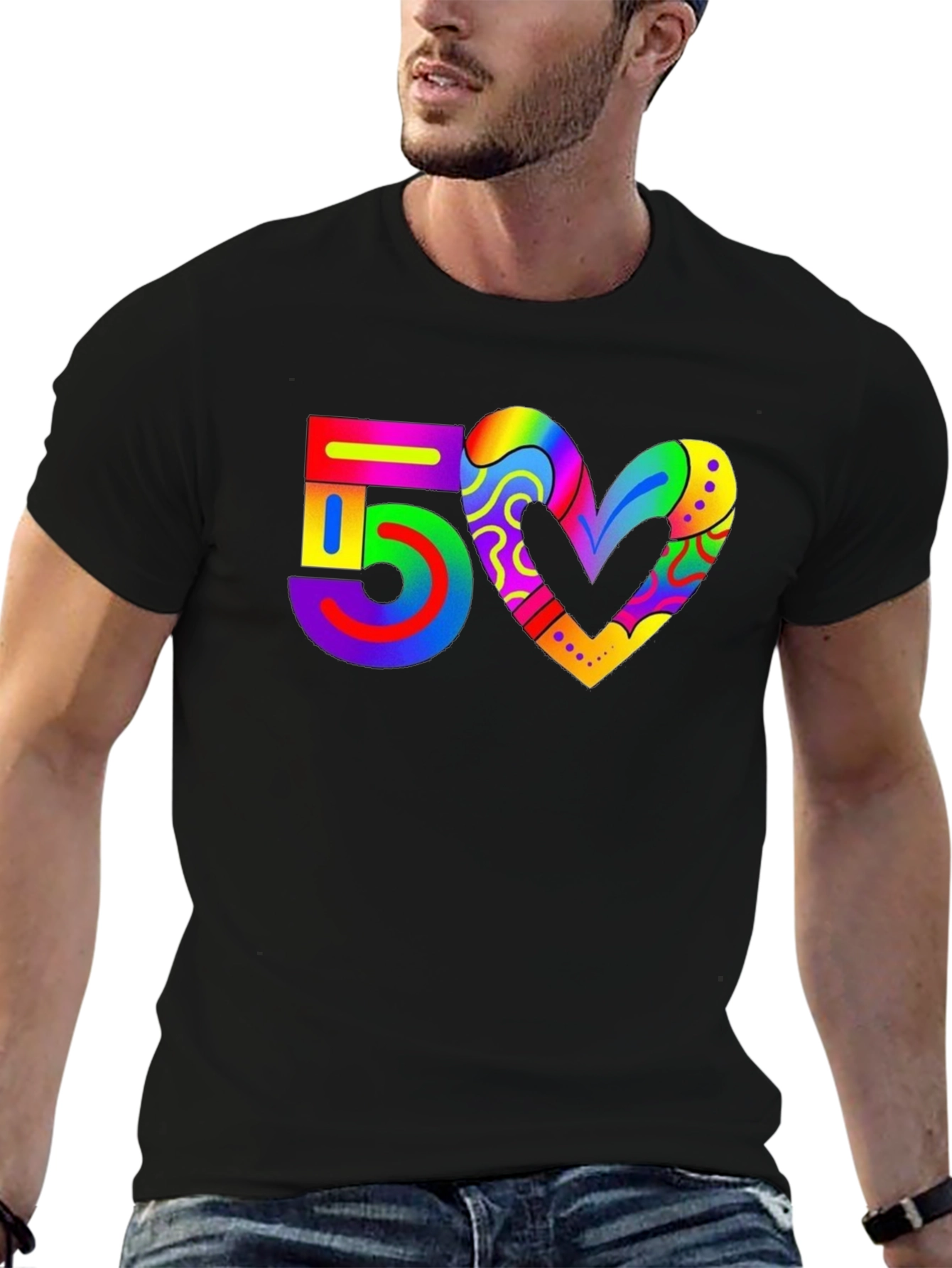 Rainbow 50 Heart T-Shirt - Pride Celebration Tee