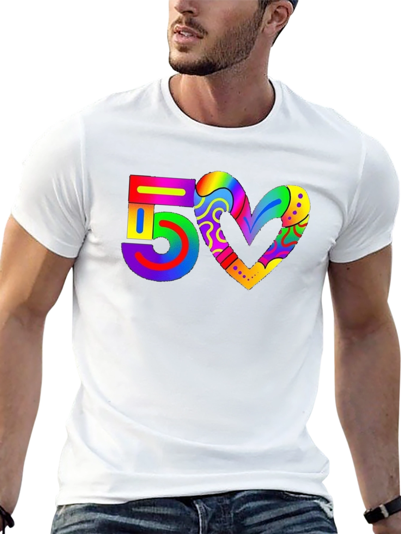 Rainbow 50 Heart T-Shirt - Pride Celebration Tee