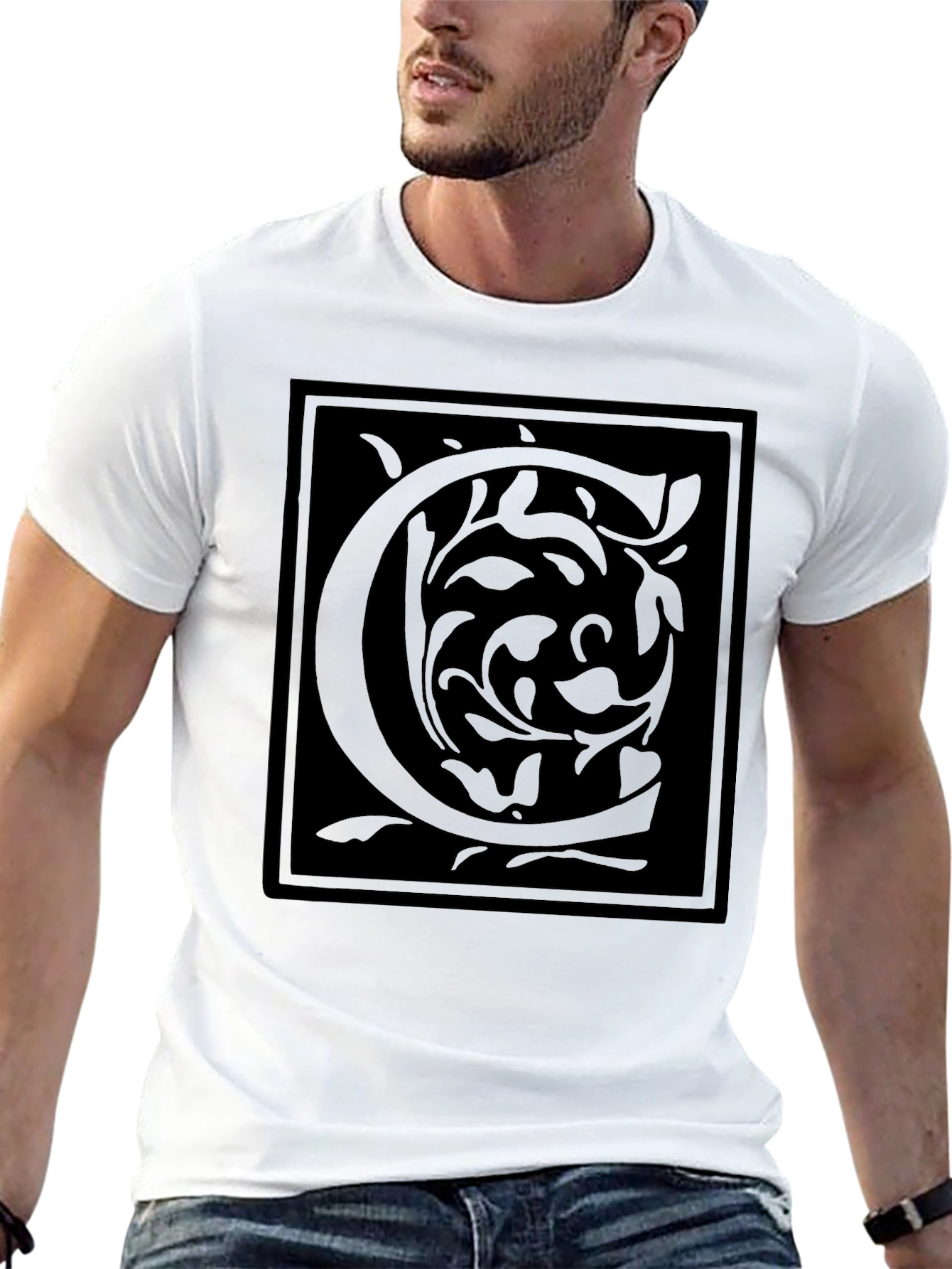 Floral Initial C Black Graphic Tee