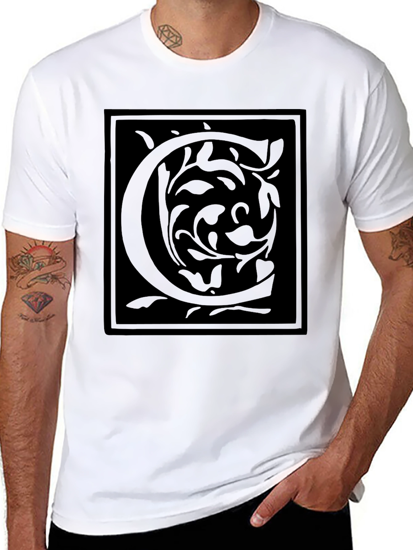 Floral Initial C Black Graphic Tee
