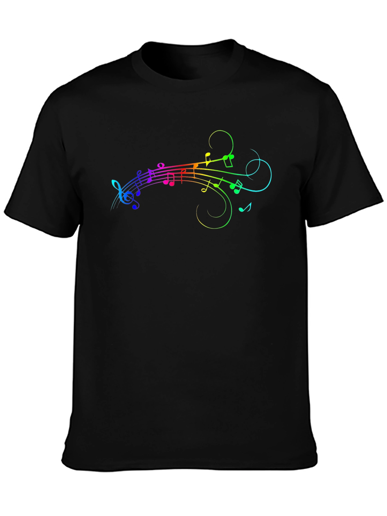 Rainbow Music Notes Graphic Black T-Shirt