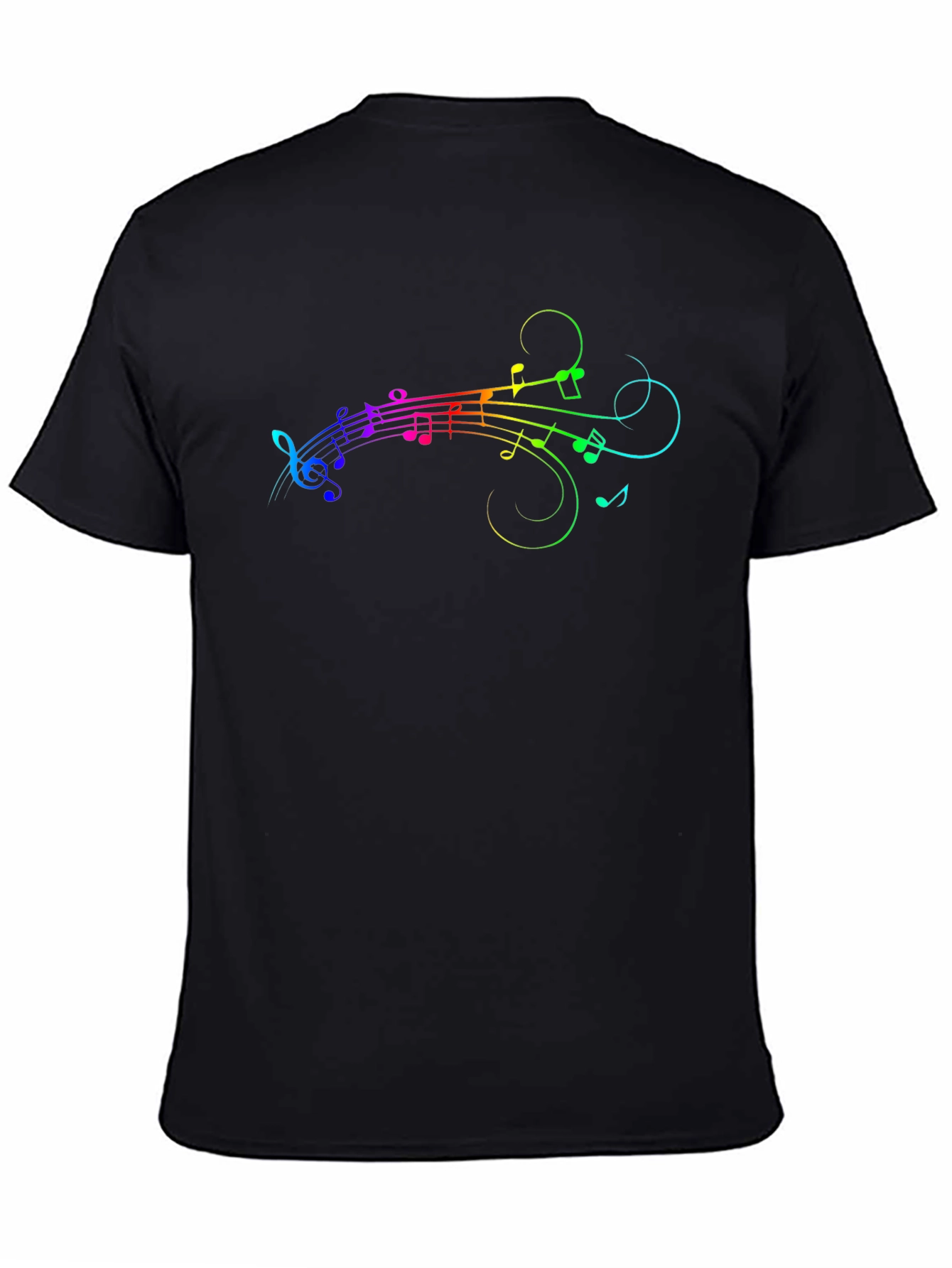 Rainbow Music Notes Graphic Black T-Shirt