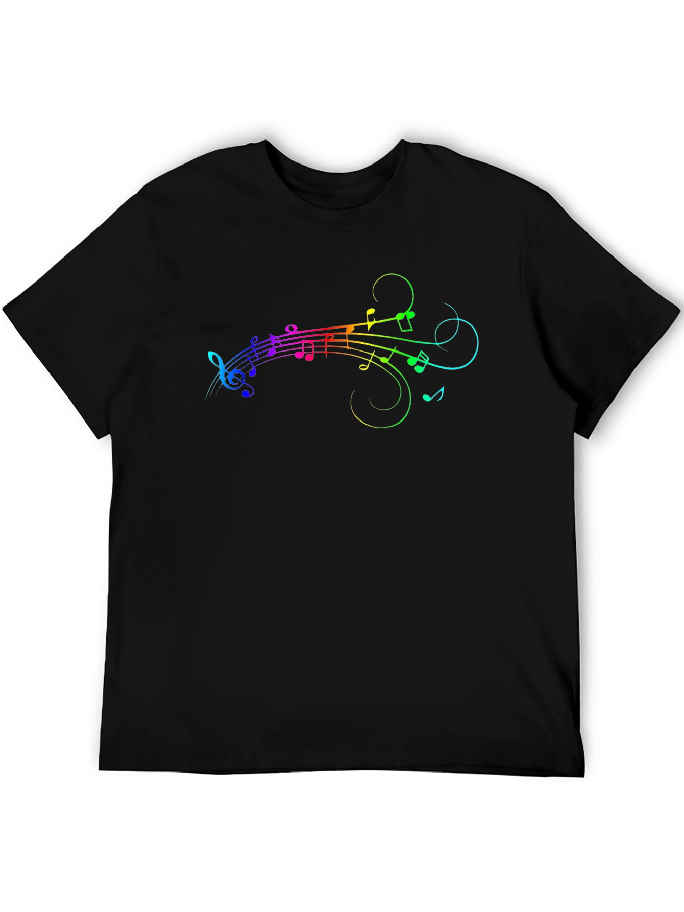 Rainbow Music Notes Graphic Black T-Shirt