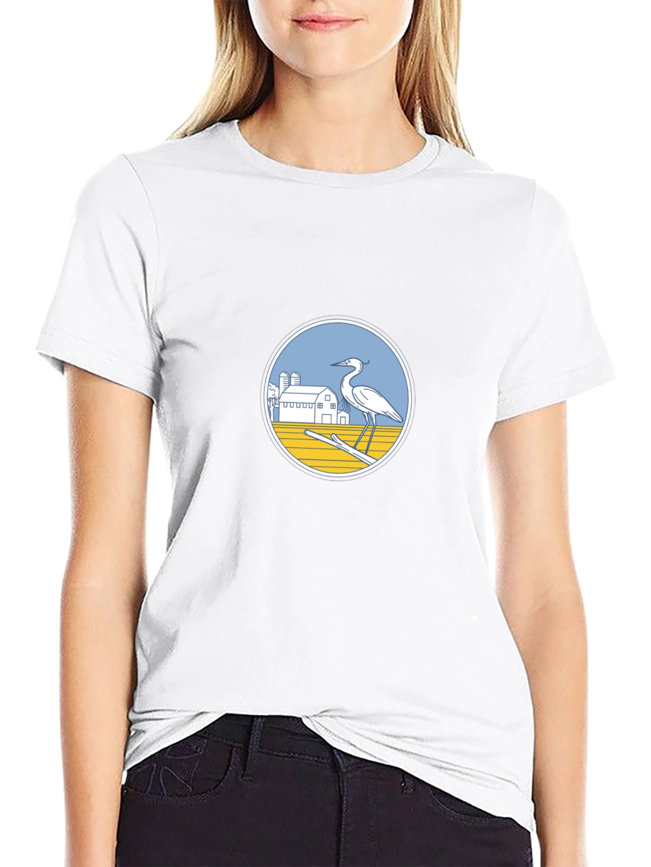 Black T-Shirt with Heron Farm Design