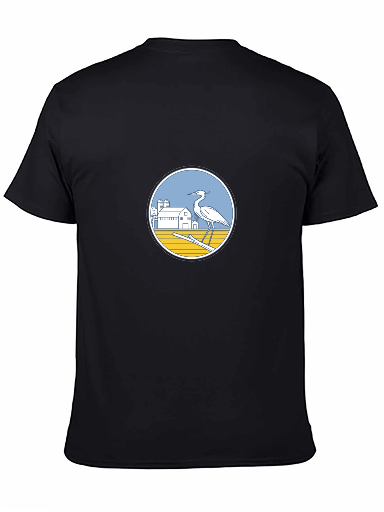 Black T-Shirt with Heron Farm Design