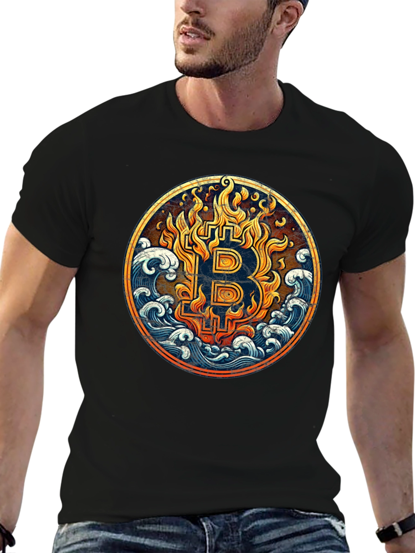 Bitcoin Fire & Wave T-Shirt