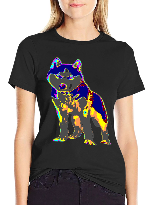 Colorful Dog Graphic Tee - Casual Black T-Shirt