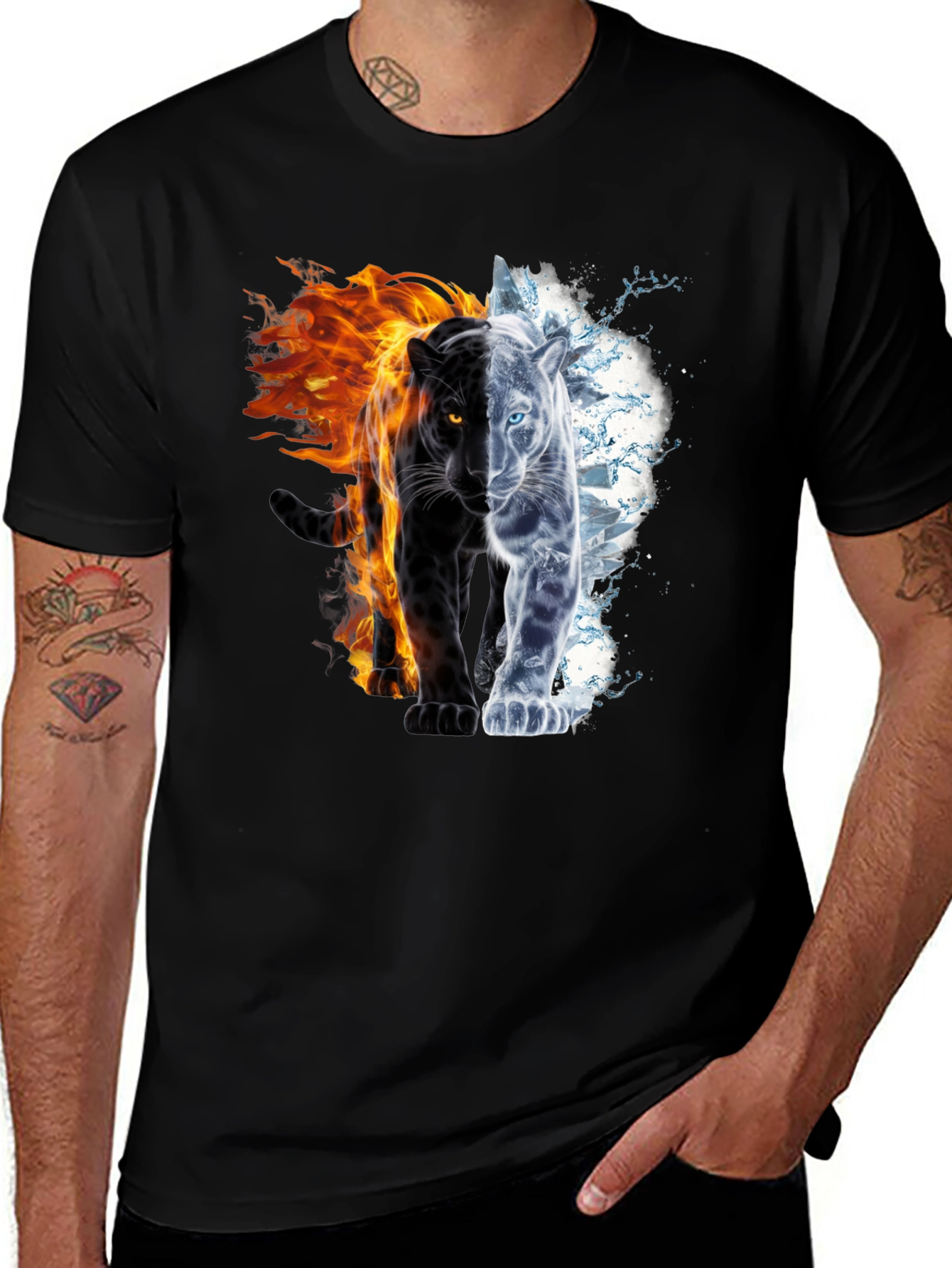 Fire and Ice Panther Graphic Tee - Black