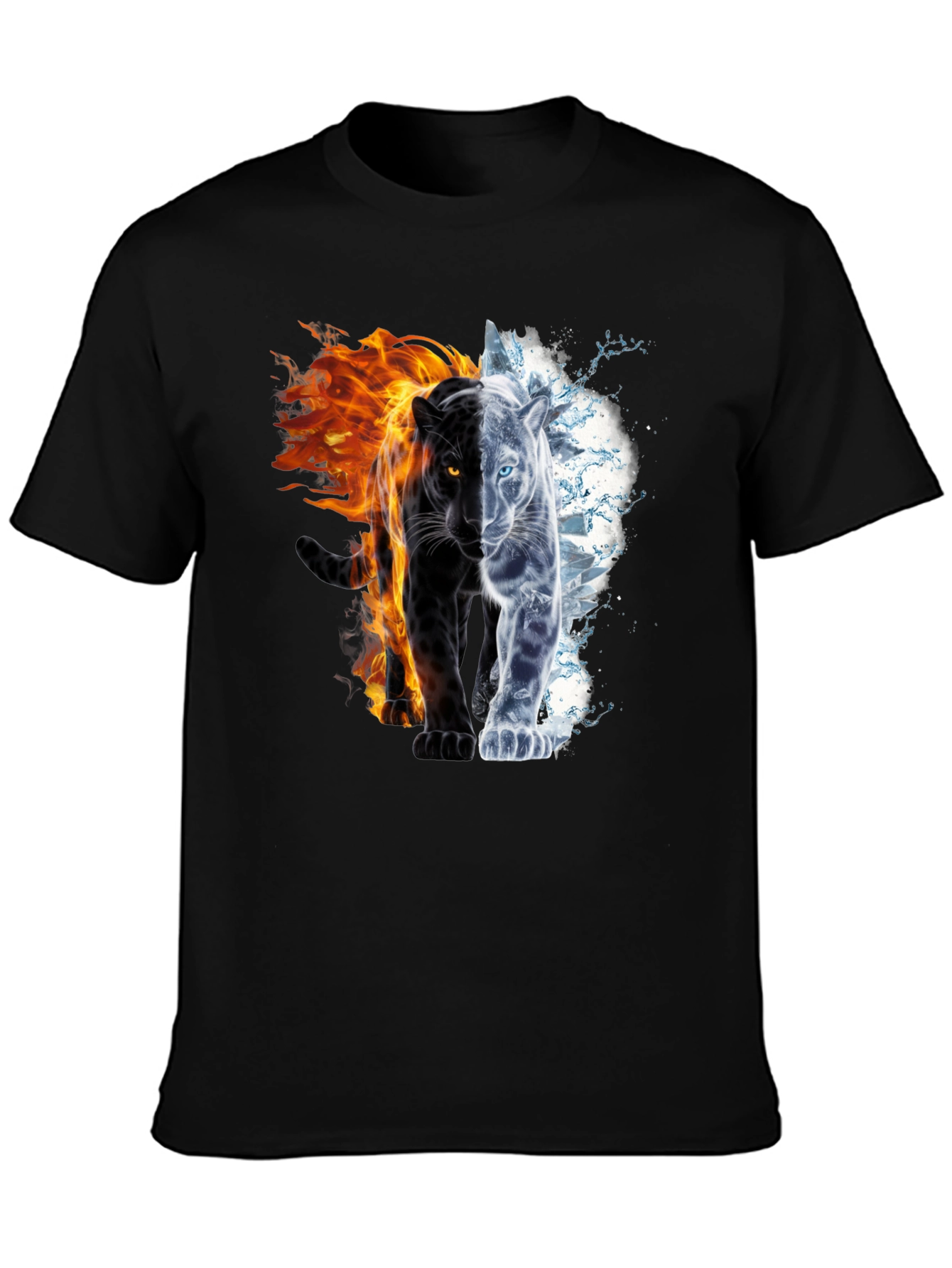 Fire and Ice Panther Graphic Tee - Black