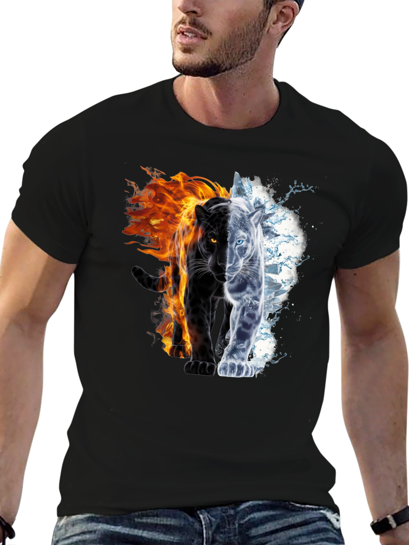 Fire and Ice Panther Graphic Tee - Black