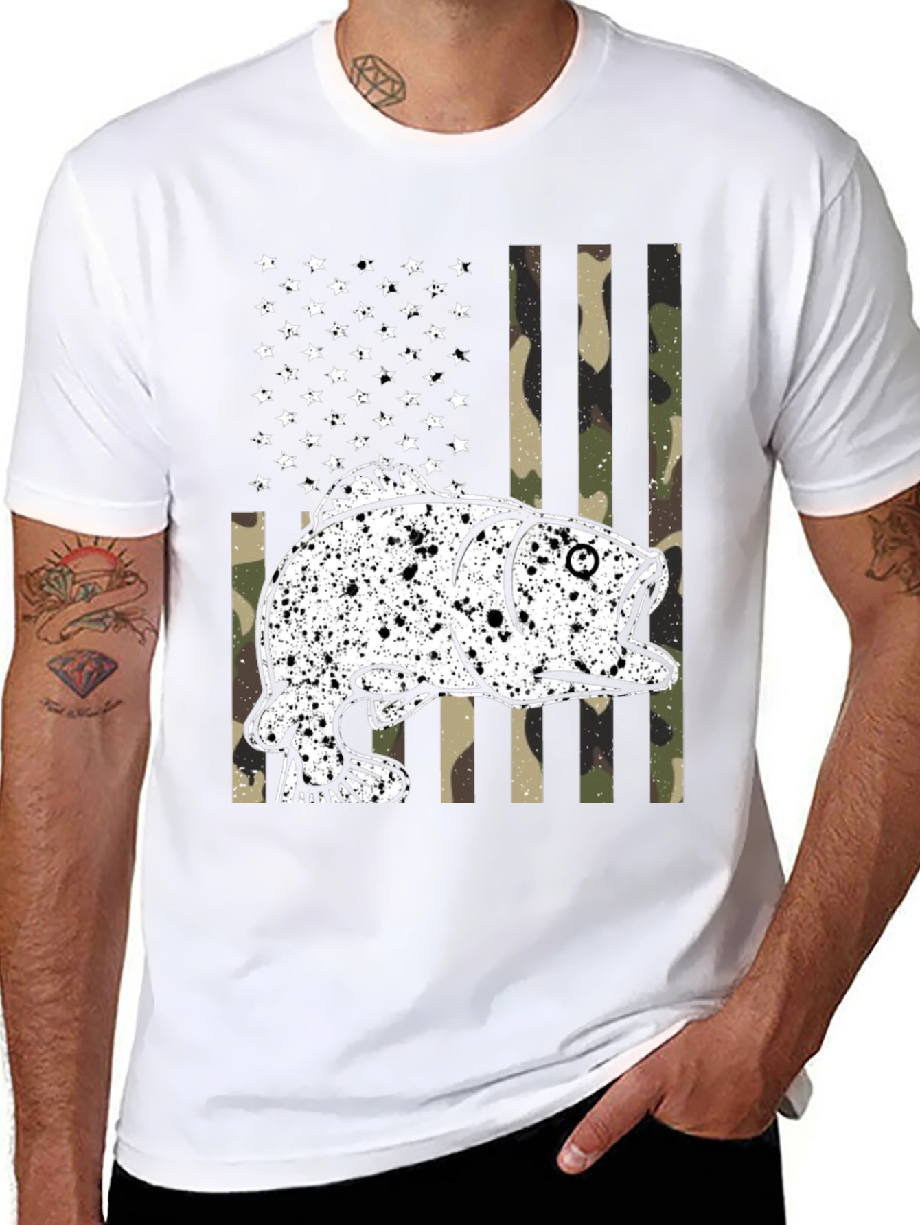 American Flag Fish Camo Graphic T-Shirt