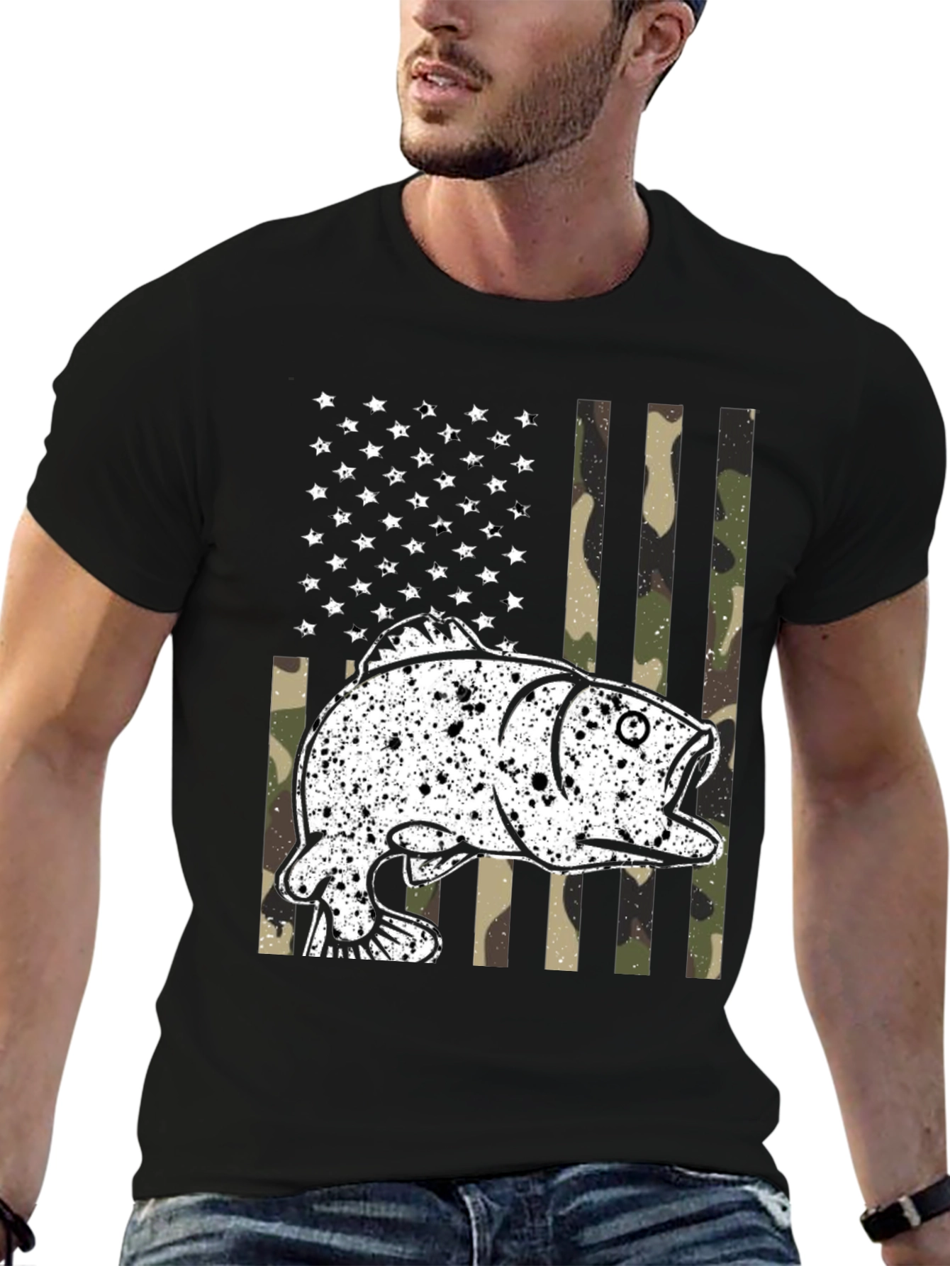American Flag Fish Camo Graphic T-Shirt