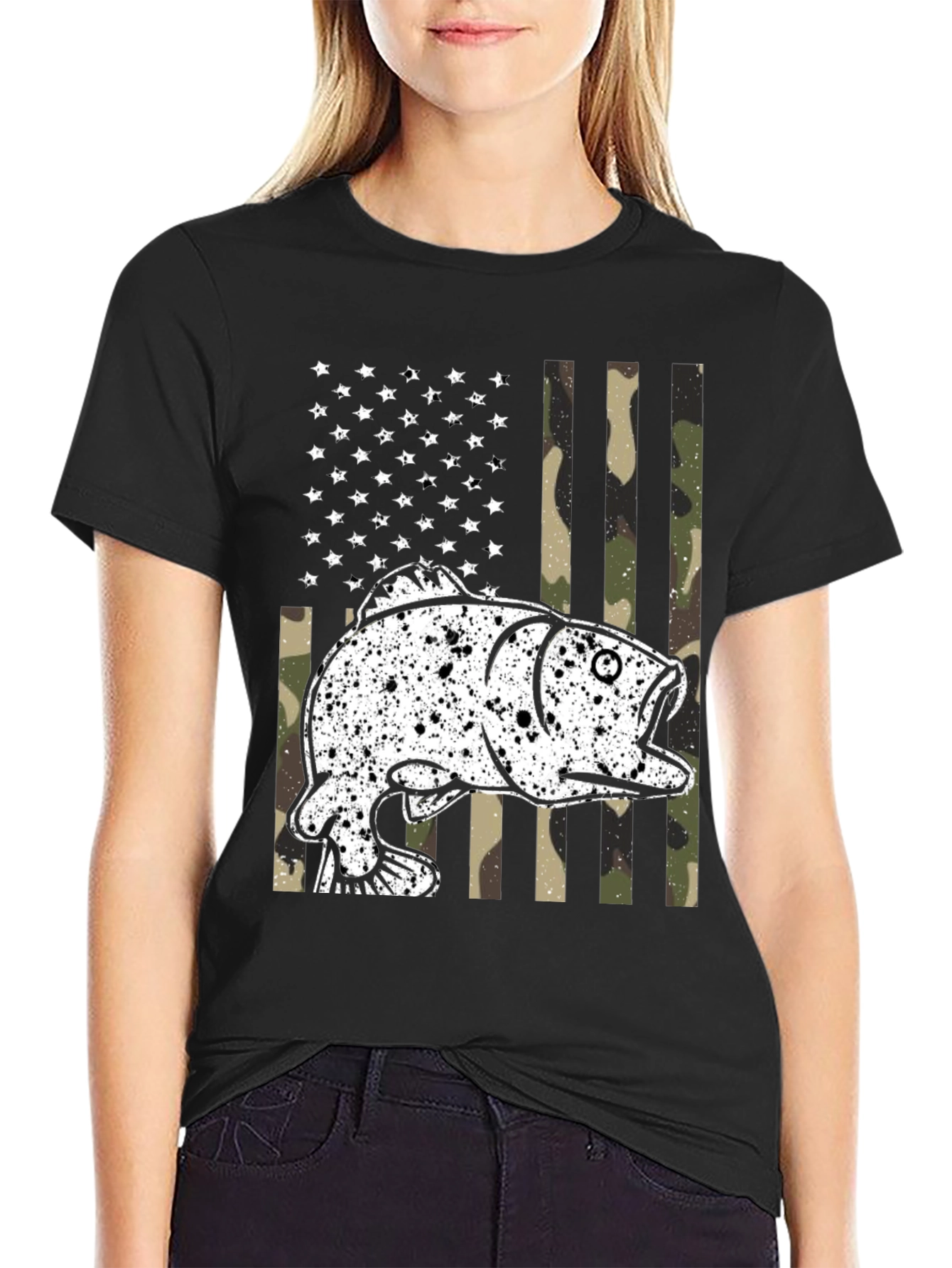American Flag Fish Camo Graphic T-Shirt