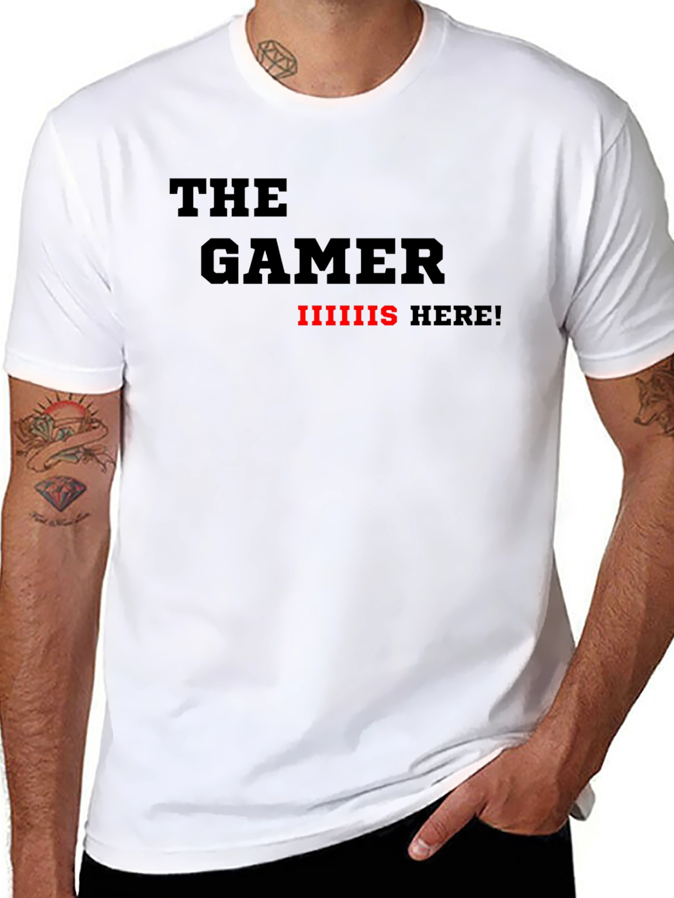 The Gamer Is Here! Black Graphic T-Shirt