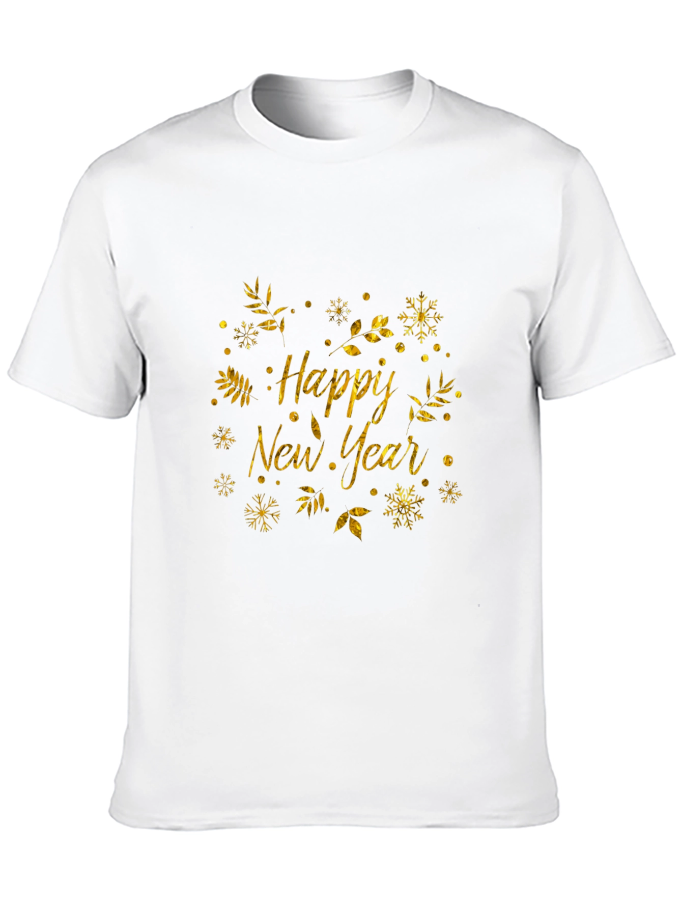 Happy New Year Black T-Shirt with Gold Festive Design