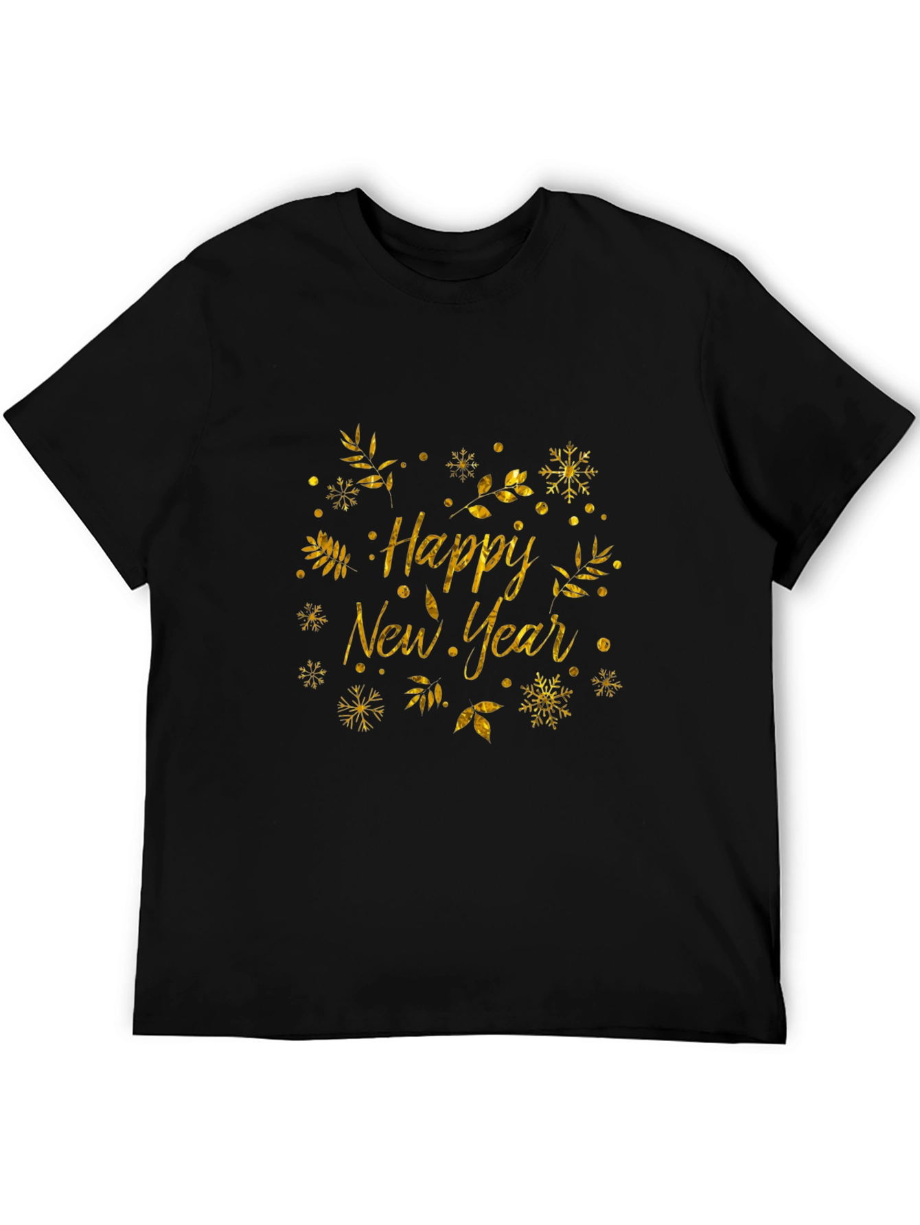 Happy New Year Black T-Shirt with Gold Festive Design
