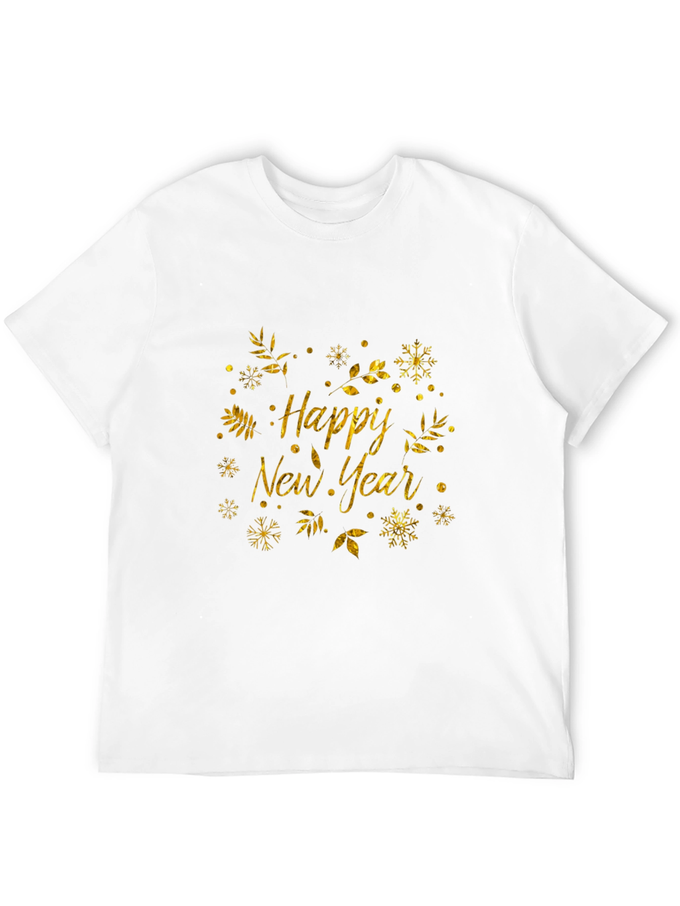 Happy New Year Black T-Shirt with Gold Festive Design