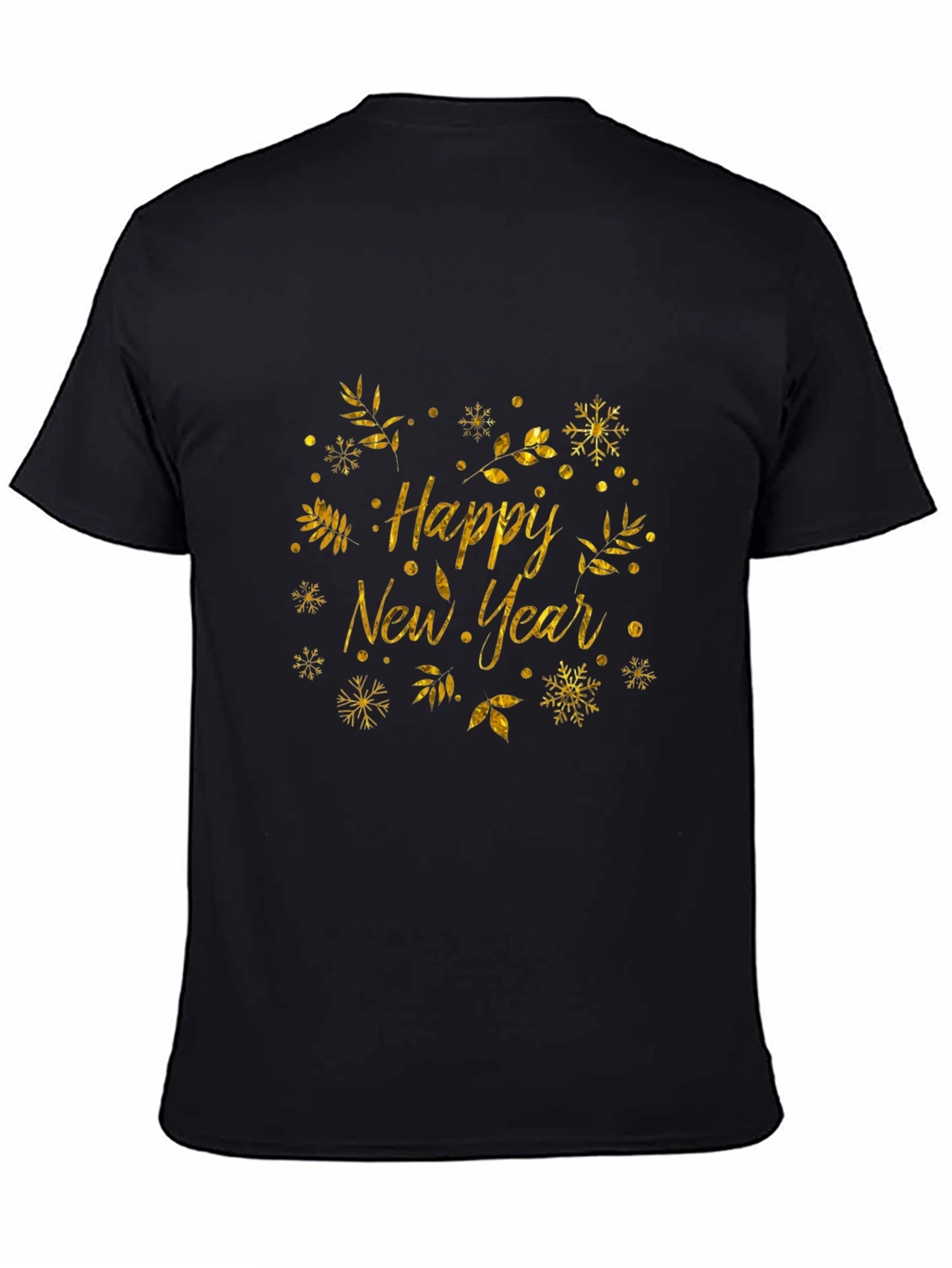 Happy New Year Black T-Shirt with Gold Festive Design