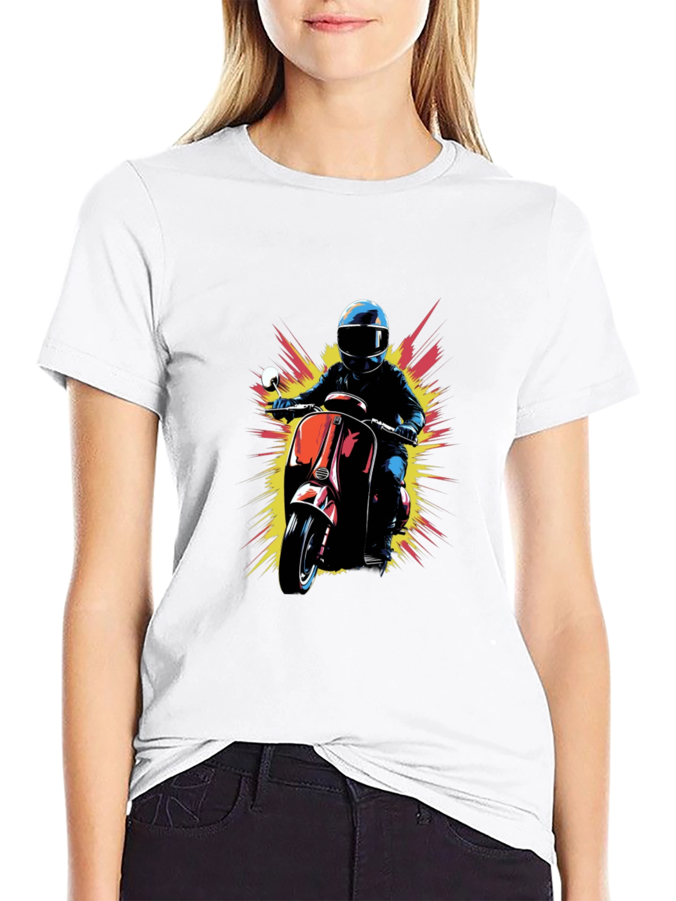 Retro Scooter Rider Graphic Tee - Cool Black T-Shirt