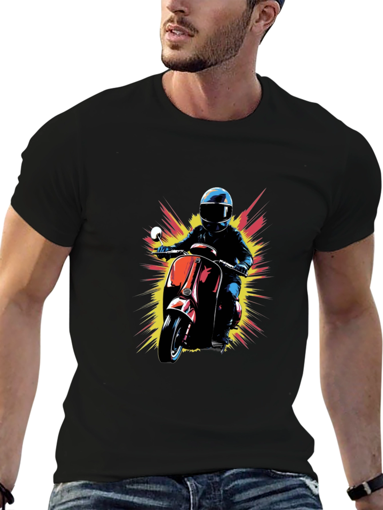 Retro Scooter Rider Graphic Tee - Cool Black T-Shirt