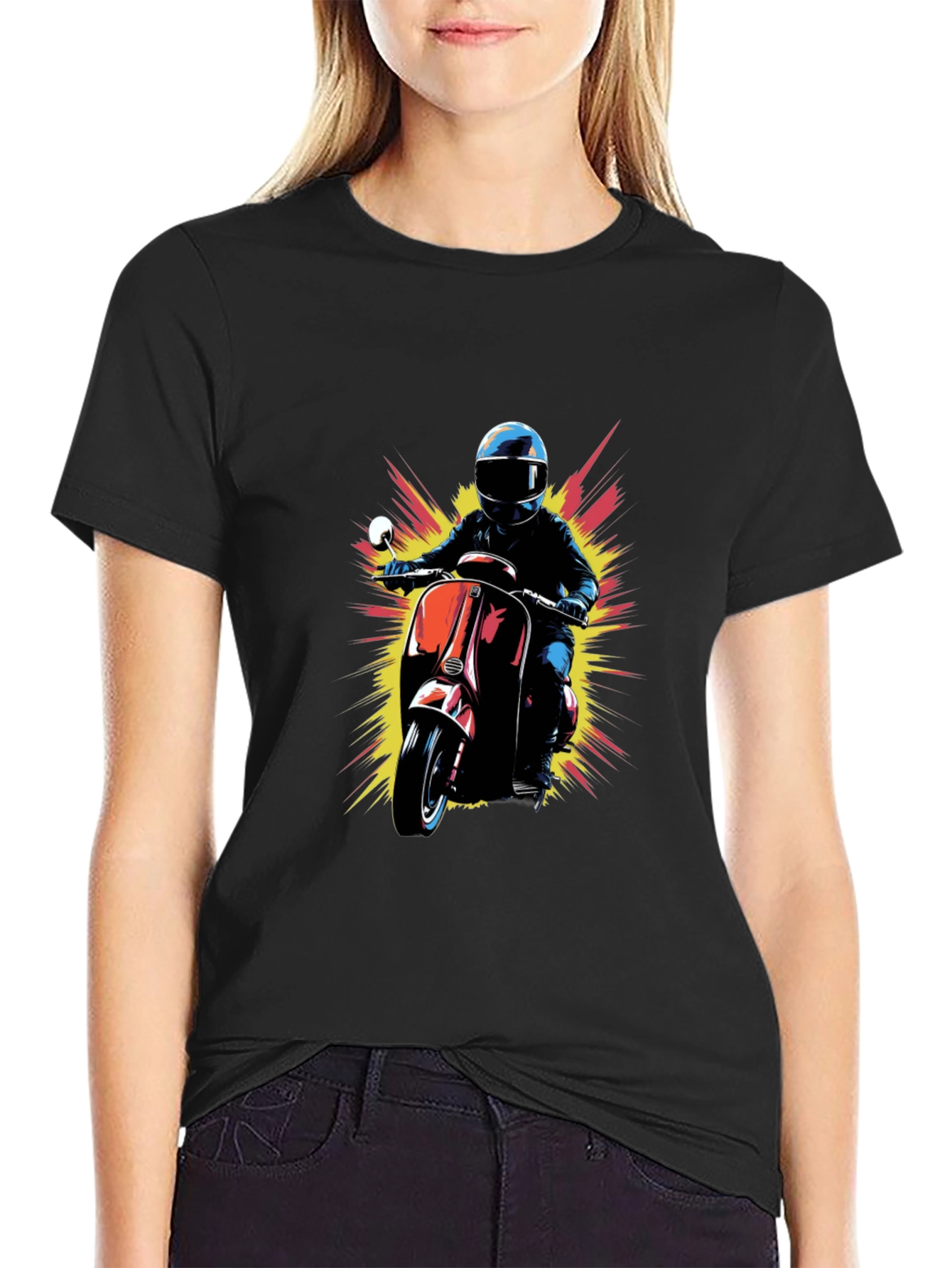 Retro Scooter Rider Graphic Tee - Cool Black T-Shirt