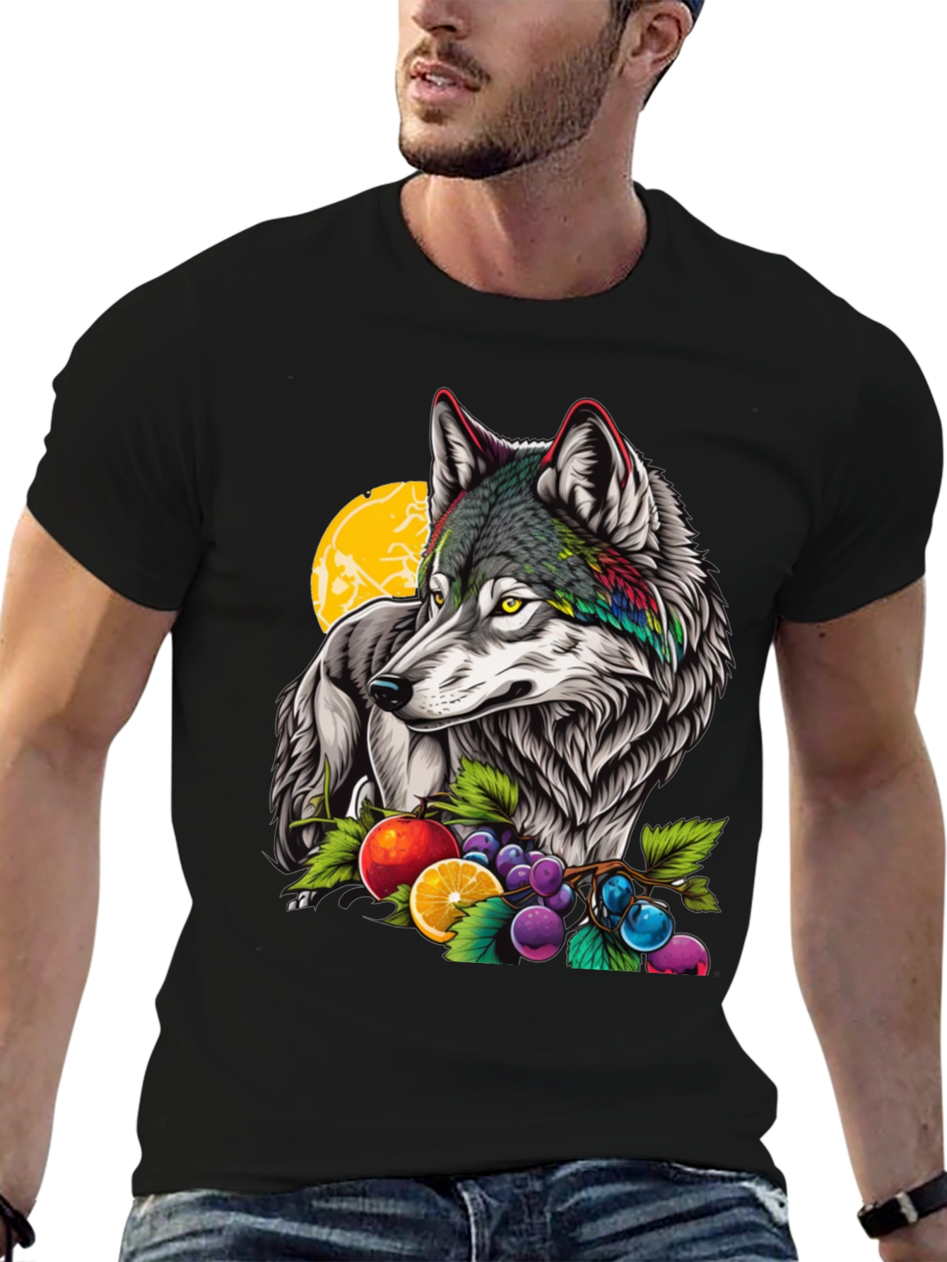 Wolf & Fruit Graphic Print T-Shirt