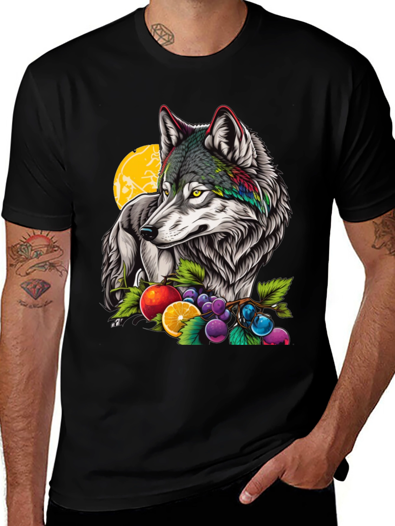 Wolf & Fruit Graphic Print T-Shirt