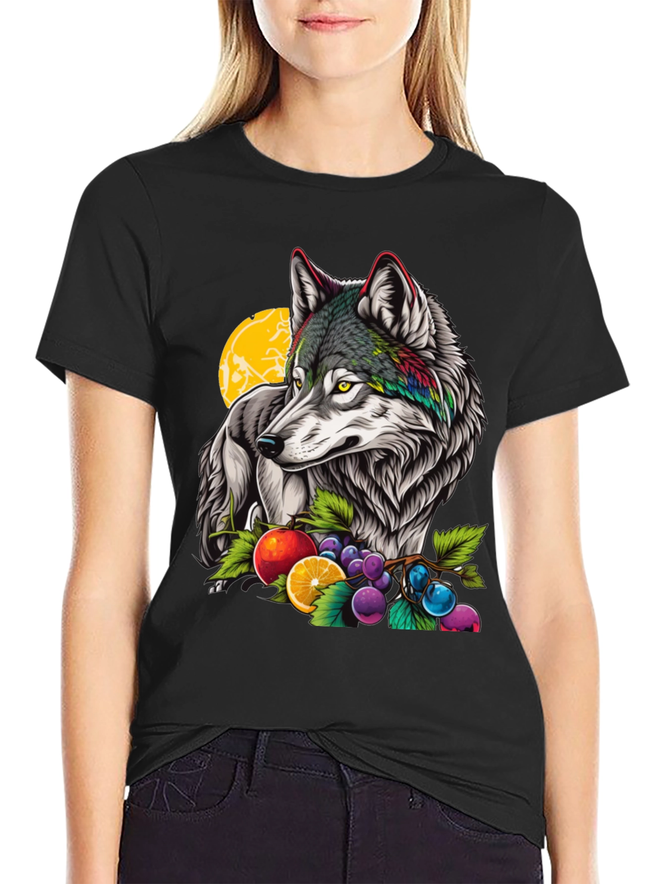 Wolf & Fruit Graphic Print T-Shirt