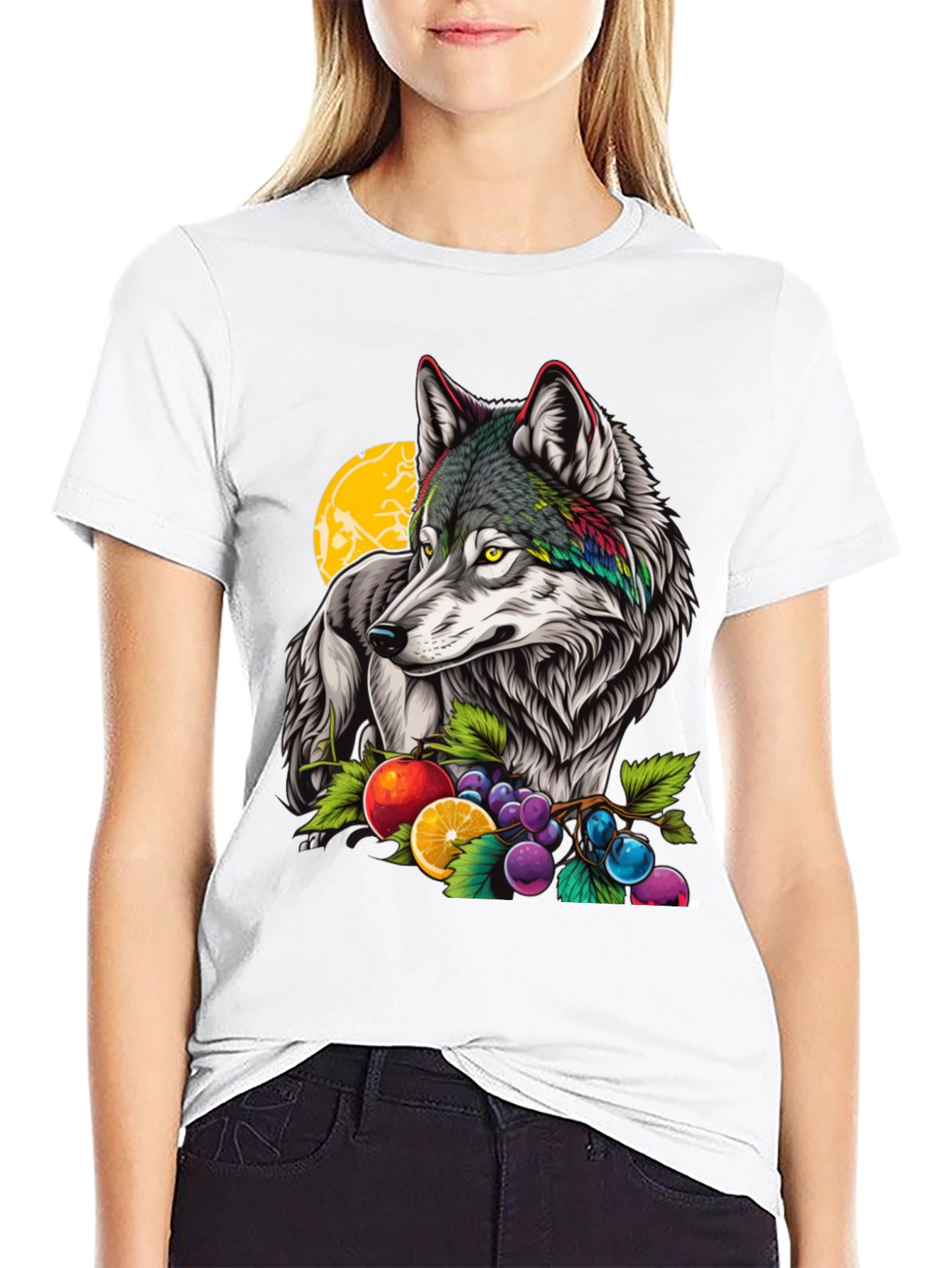 Wolf & Fruit Graphic Print T-Shirt