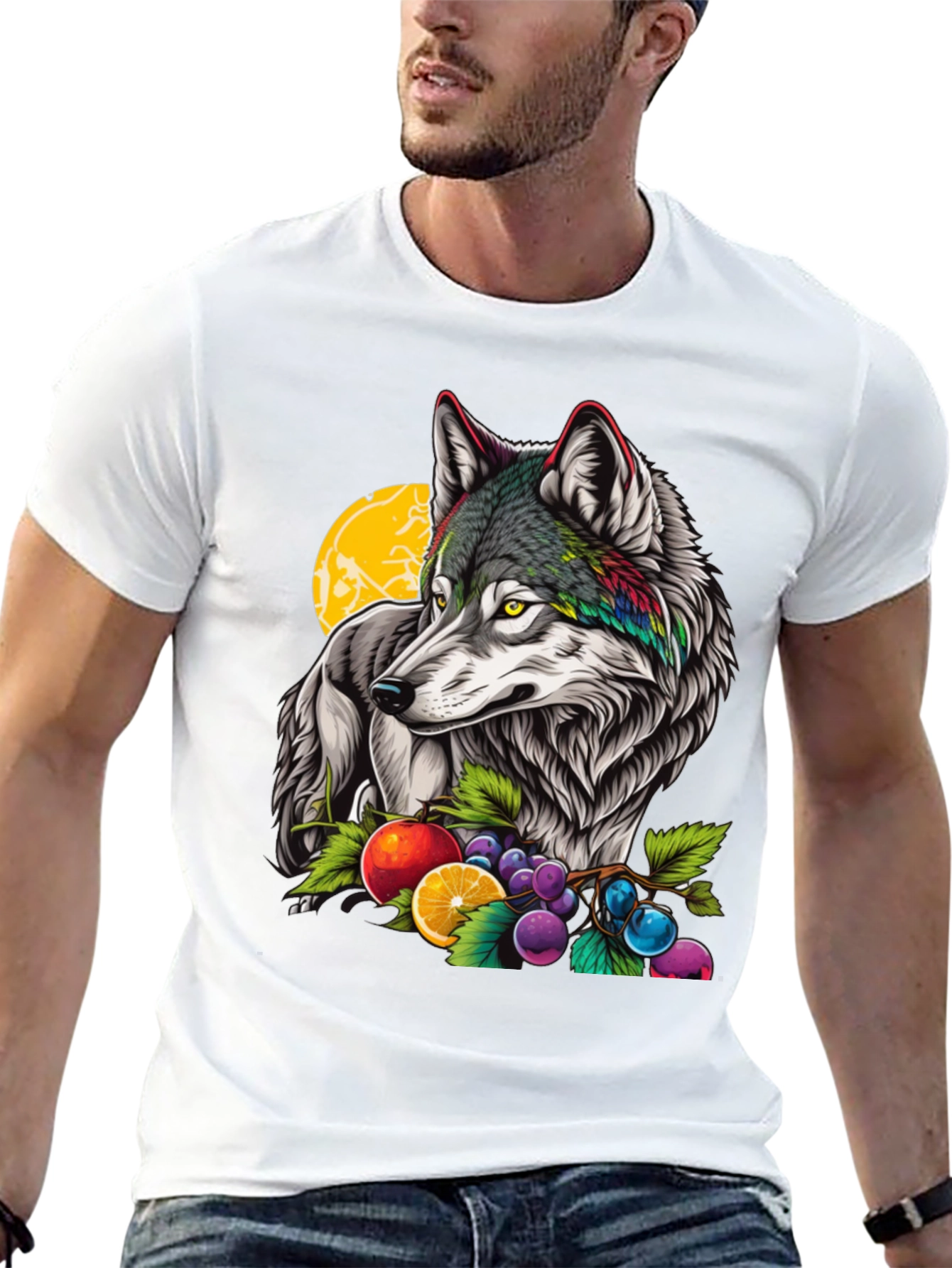 Wolf & Fruit Graphic Print T-Shirt