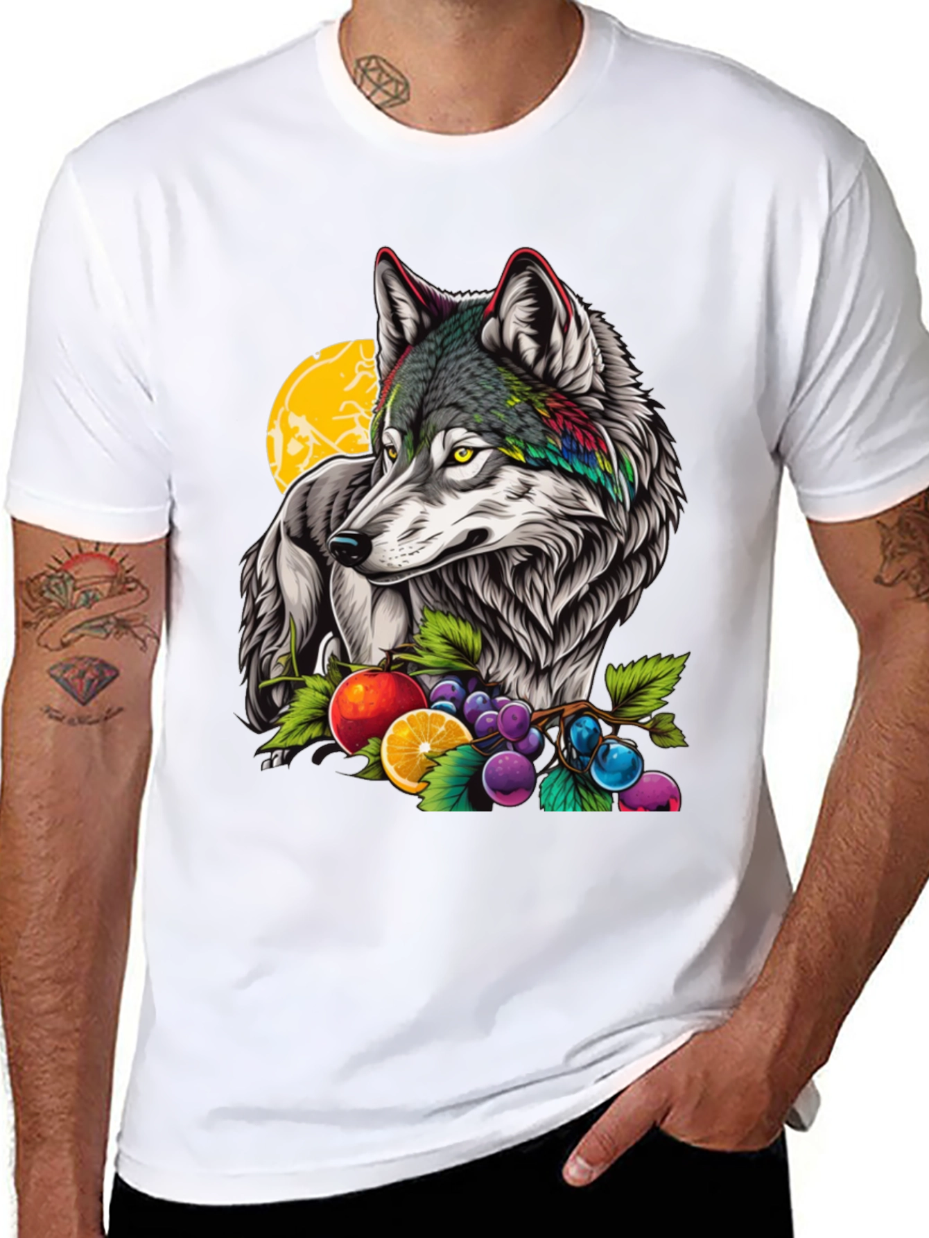 Wolf & Fruit Graphic Print T-Shirt