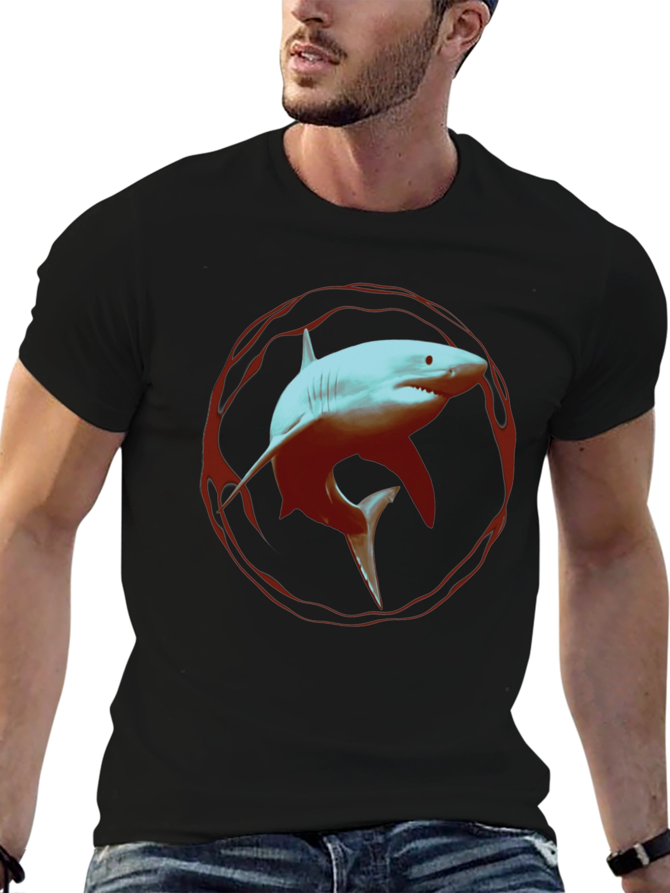Shark Graphic Print Black T-Shirt
