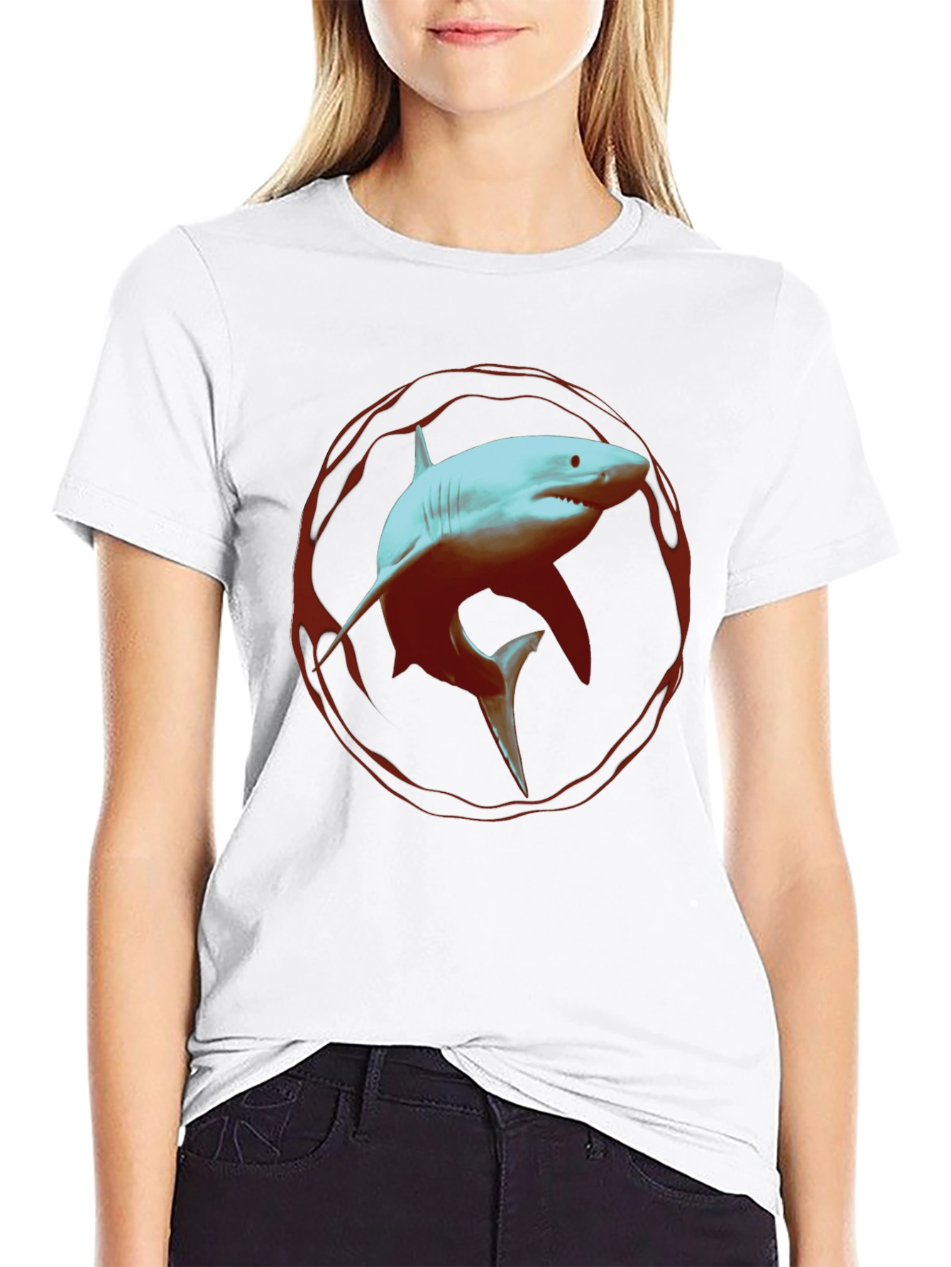 Shark Graphic Print Black T-Shirt