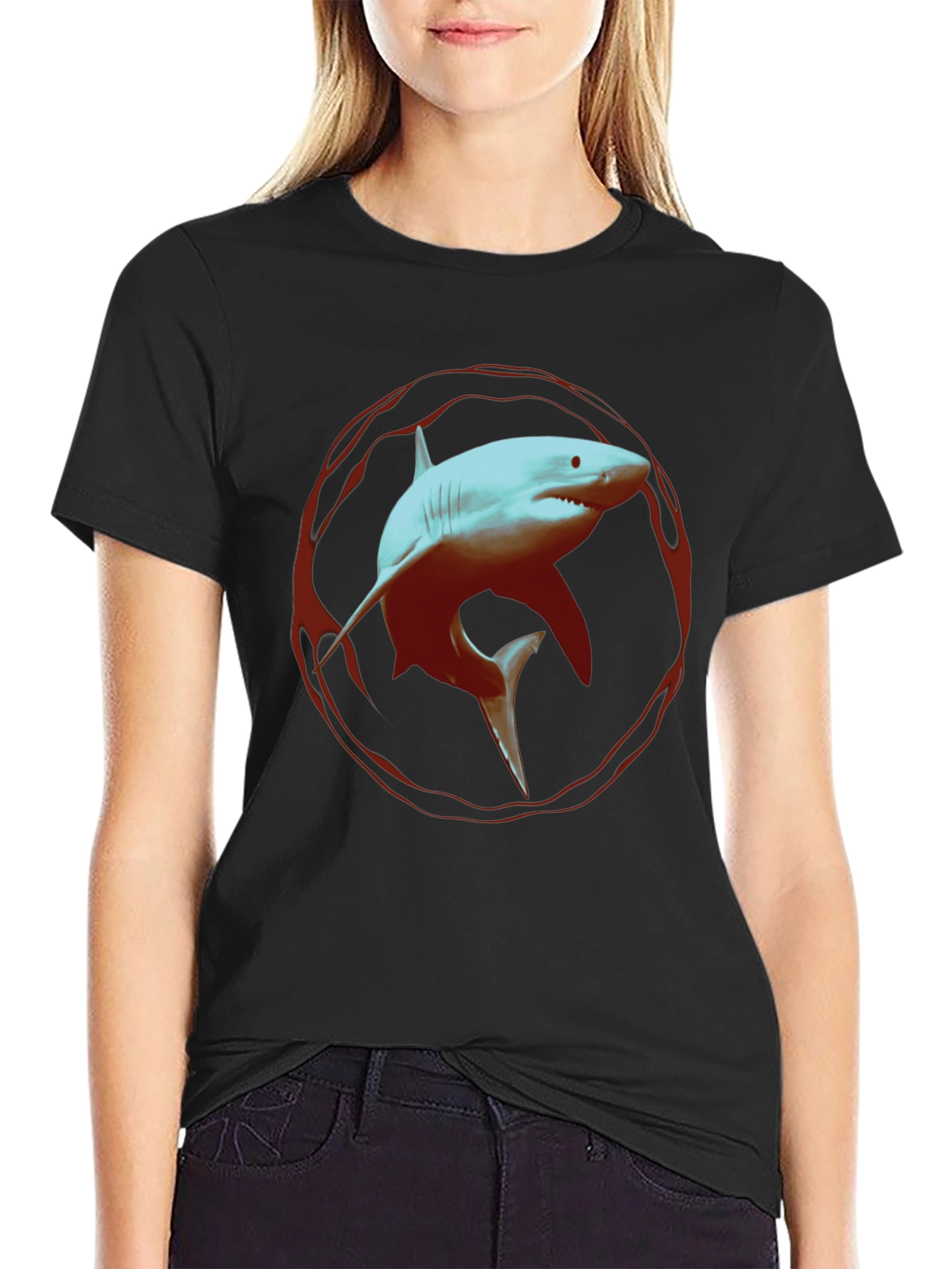 Shark Graphic Print Black T-Shirt