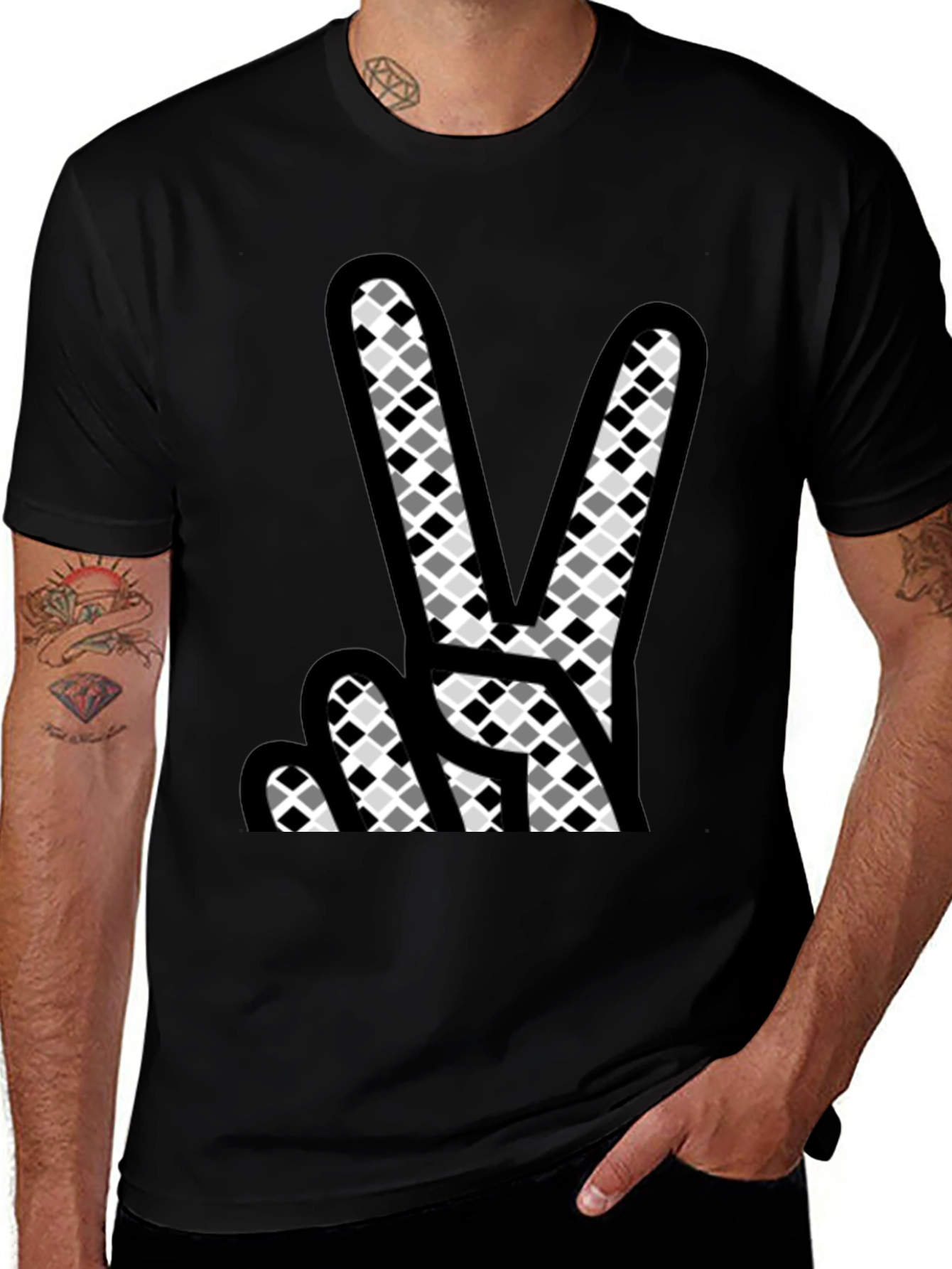 Peace Sign Graphic T-Shirt - Mens Black Cotton Tee