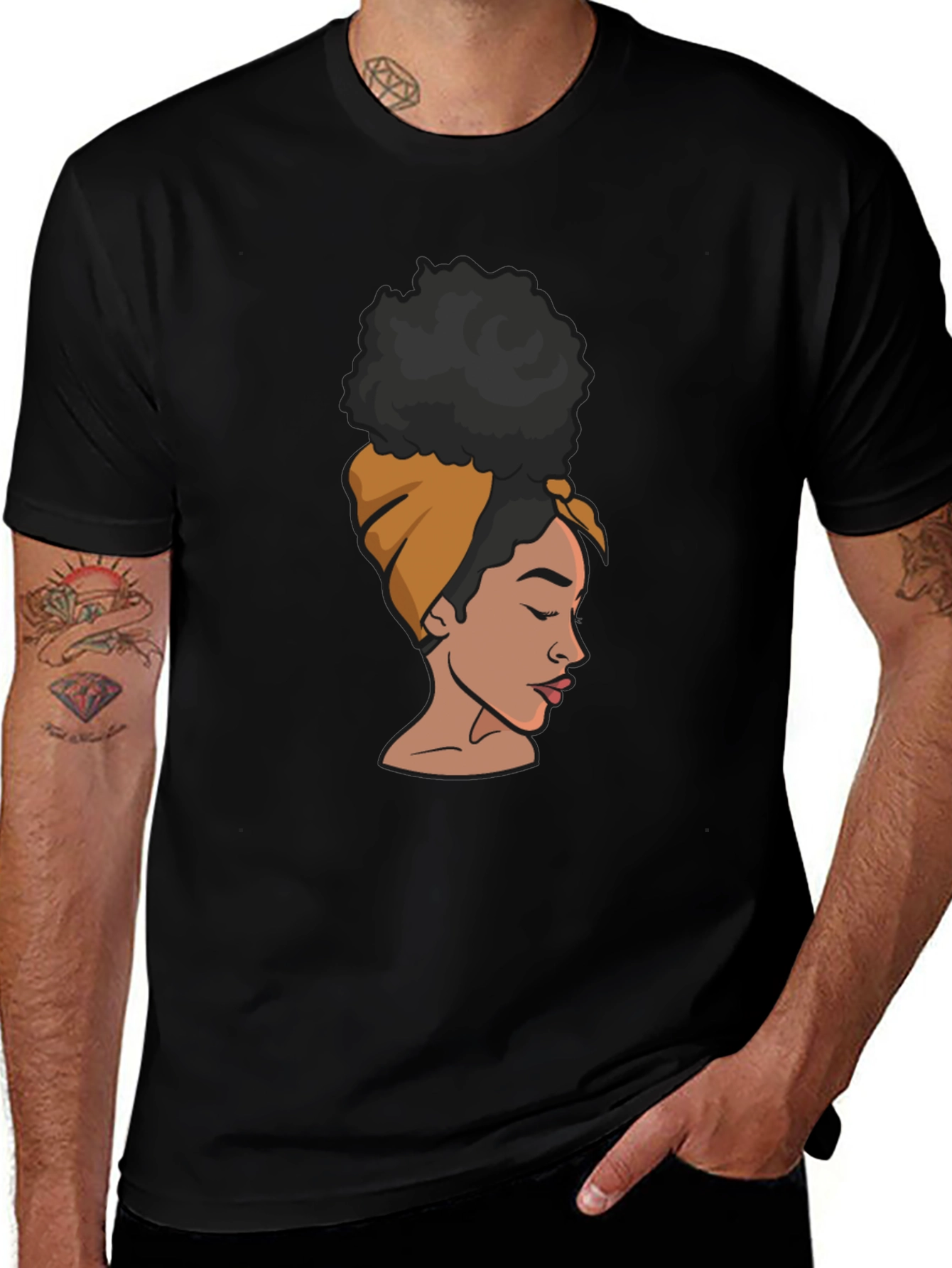 Black T-Shirt with Afro Woman Graphic