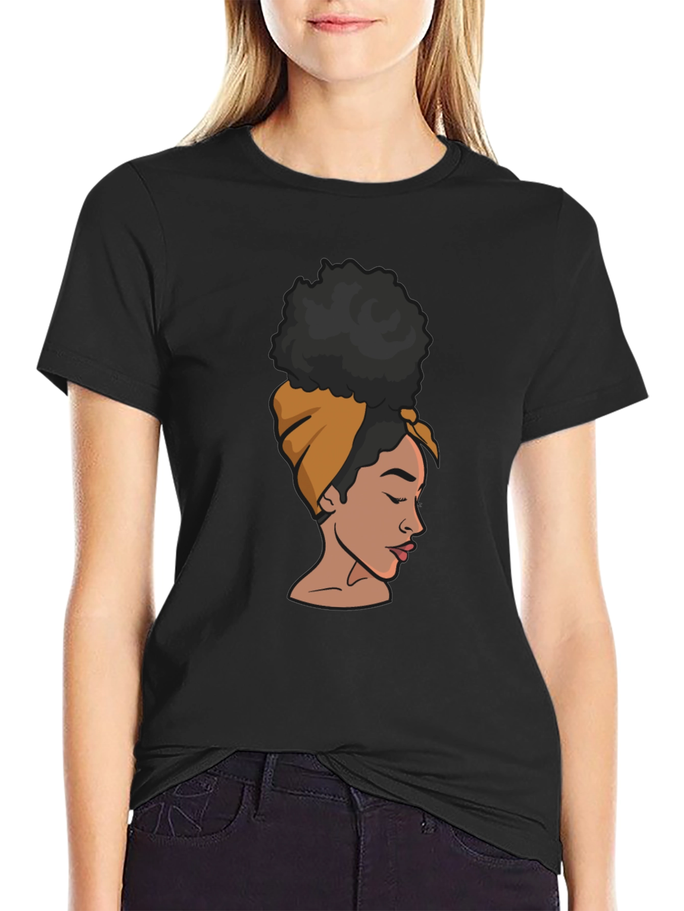 Black T-Shirt with Afro Woman Graphic