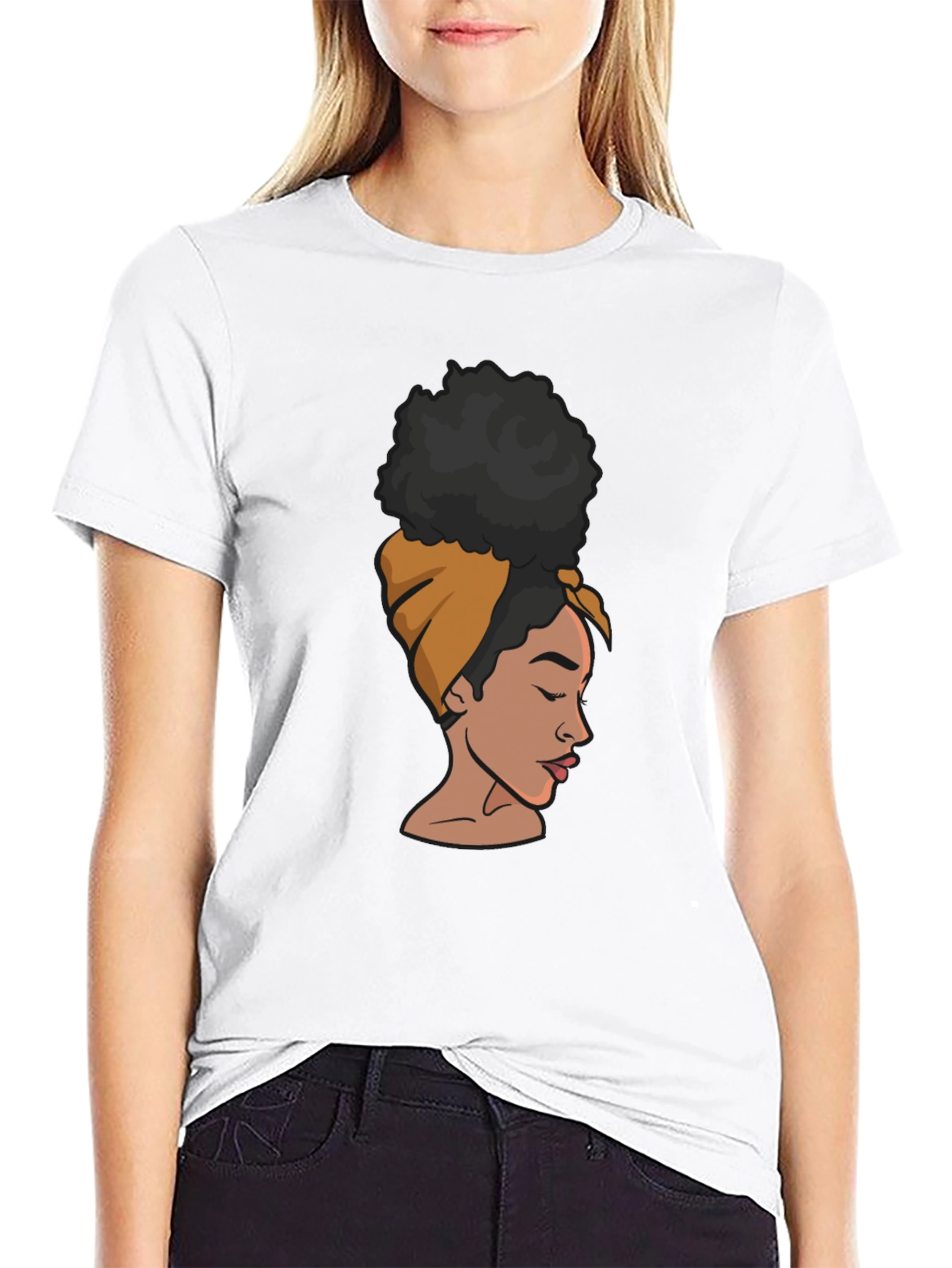 Black T-Shirt with Afro Woman Graphic