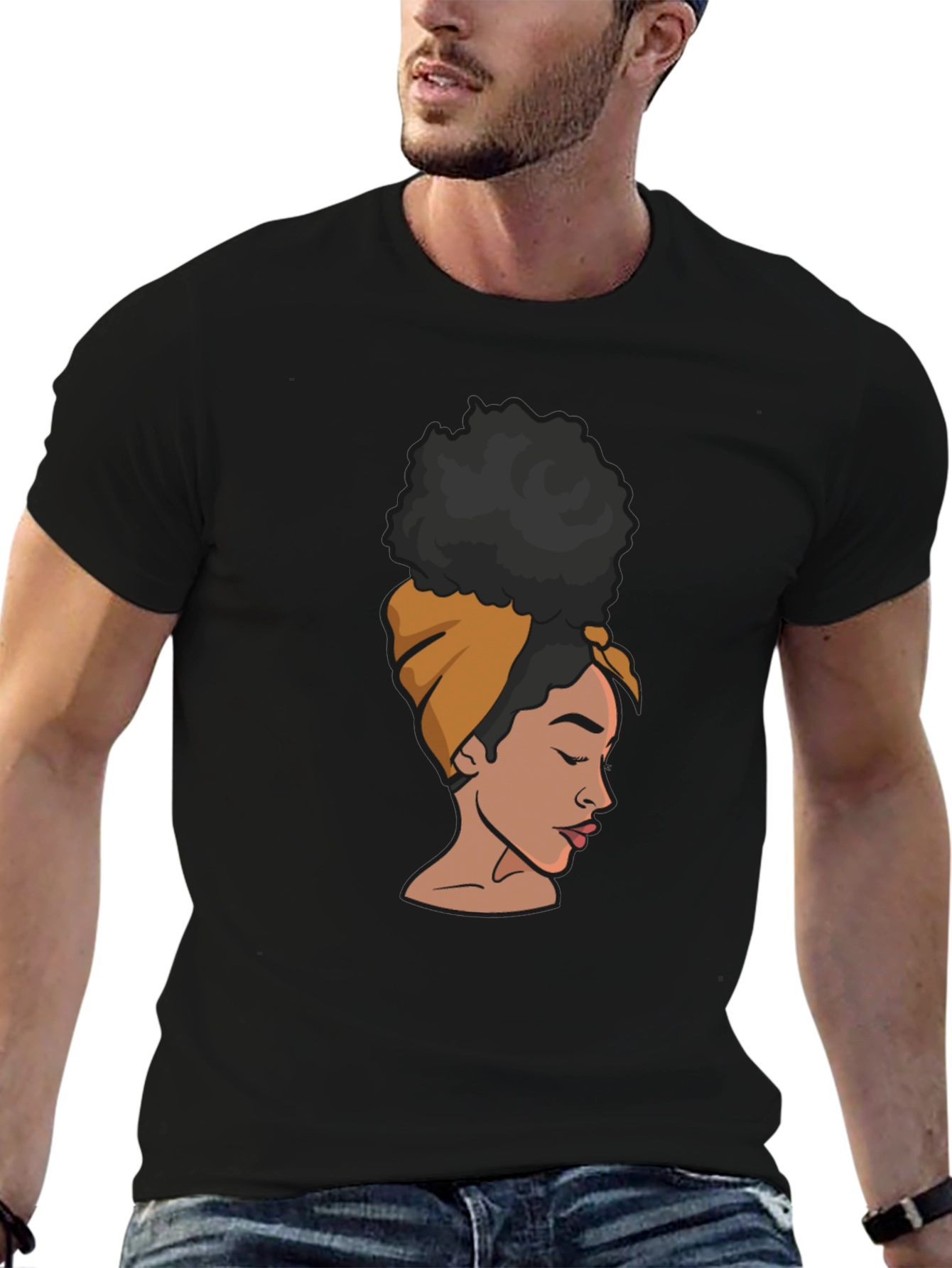 Black T-Shirt with Afro Woman Graphic